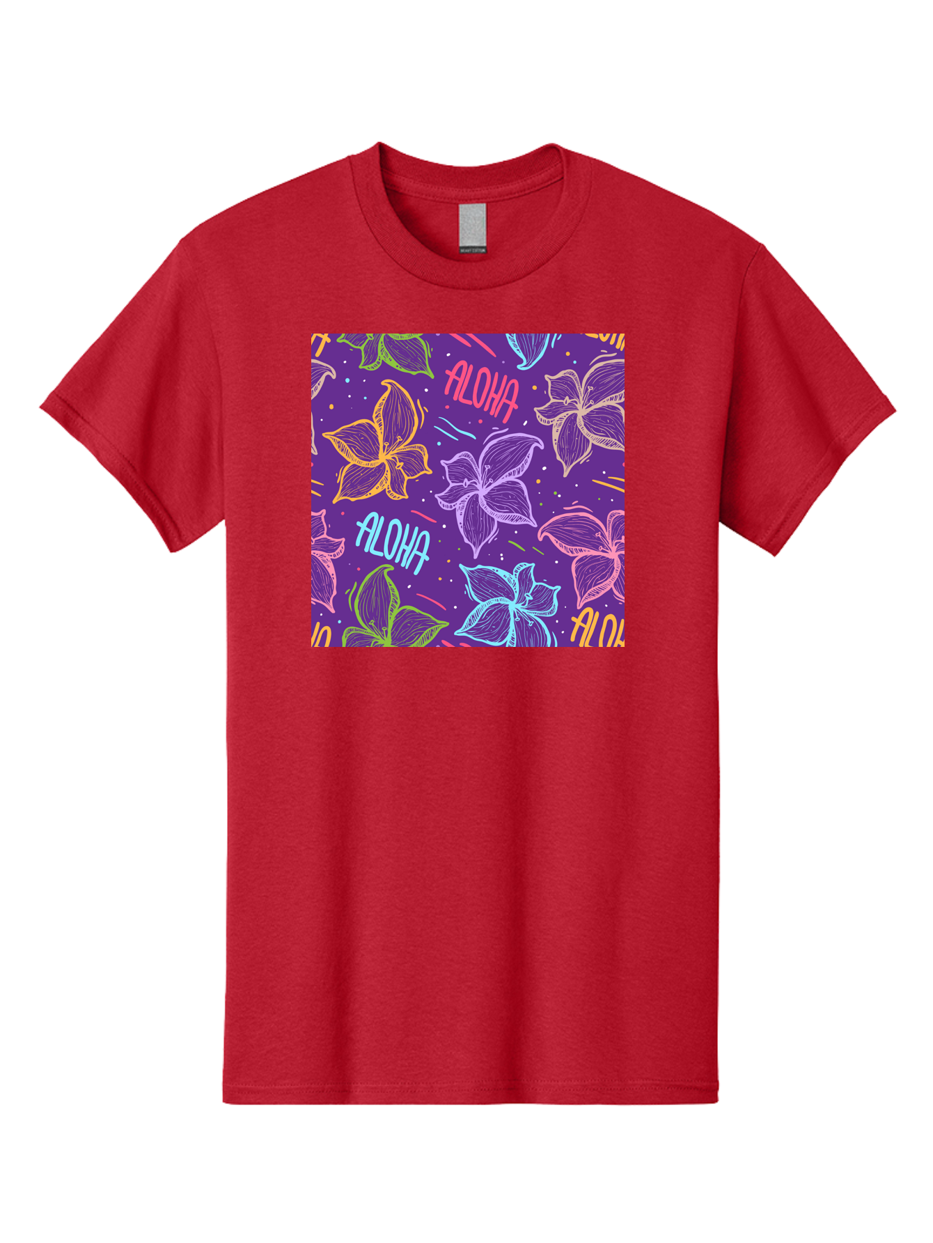 Aloha-Plumeria-Floral Men'S Graphic Tee, 100% Cotton, Comfortable Casual Summer Wear, Machine Washable, Plumeria Flowers, Tropical Flowers, Aloha Text, Colorful Graphics, Festive Design, Hawaiian Theme, Vibrant Colors, Playful Pattern, Aac376 1