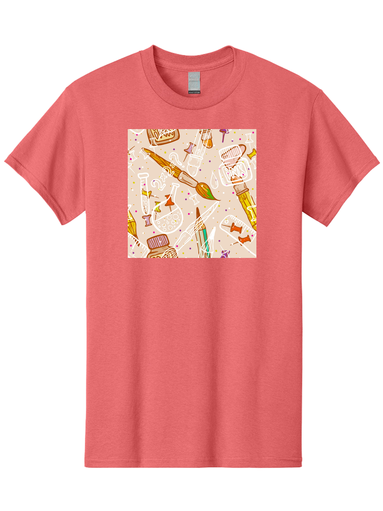 Art-And-Science Men'S Graphic Tee, 100% Cotton, Comfortable Casual Summer Wear, Machine Washable, Science And Art Supplies, Beakers, Test Tubes, Paintbrushes, Pencils, Creative Tools, Artistic Expression, Scientific Experimentation, Aac378 19