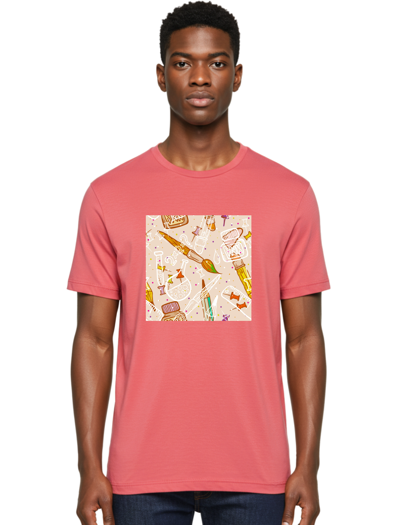 Art-And-Science Men'S Graphic Tee, 100% Cotton, Comfortable Casual Summer Wear, Machine Washable, Science And Art Supplies, Beakers, Test Tubes, Paintbrushes, Pencils, Creative Tools, Artistic Expression, Scientific Experimentation, Aac378 20
