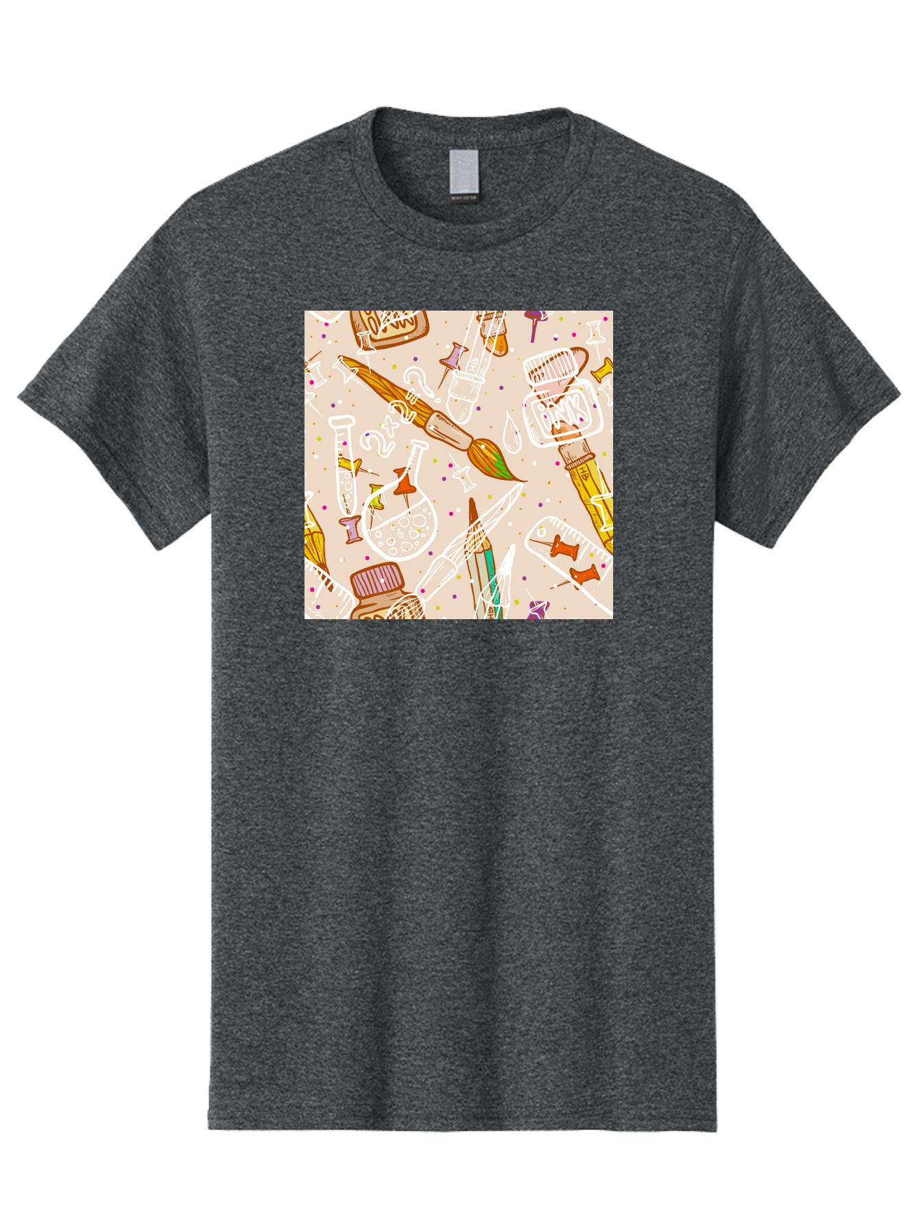 Art-And-Science Men'S Graphic Tee, 100% Cotton, Comfortable Casual Summer Wear, Machine Washable, Science And Art Supplies, Beakers, Test Tubes, Paintbrushes, Pencils, Creative Tools, Artistic Expression, Scientific Experimentation, Aac378 21