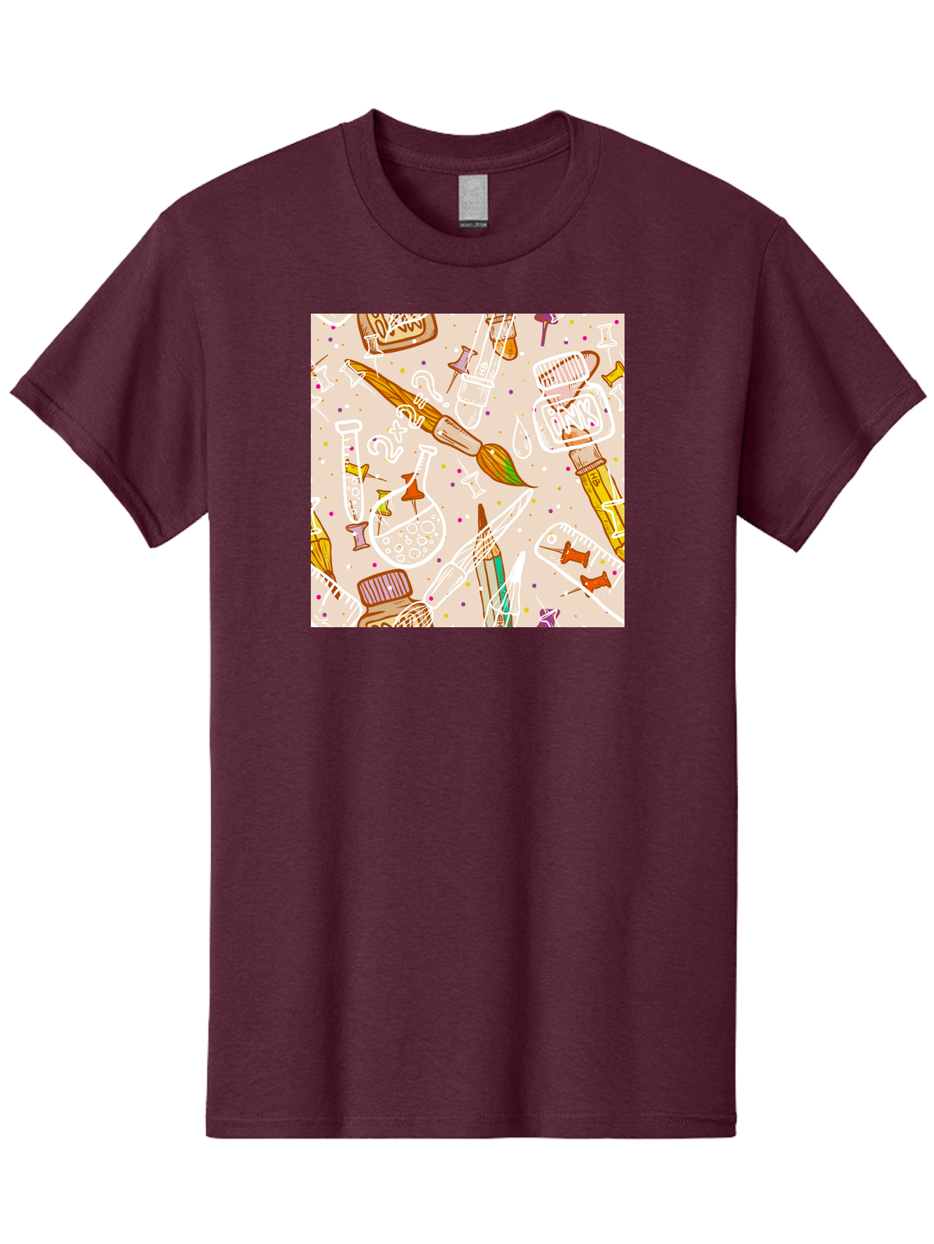 Art-And-Science Men'S Graphic Tee, 100% Cotton, Comfortable Casual Summer Wear, Machine Washable, Science And Art Supplies, Beakers, Test Tubes, Paintbrushes, Pencils, Creative Tools, Artistic Expression, Scientific Experimentation, Aac378 3