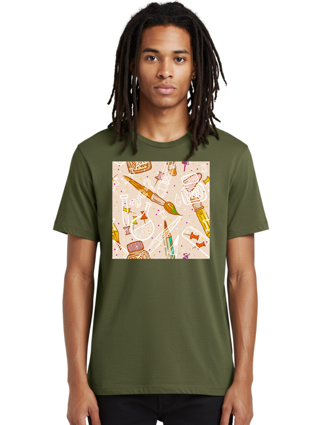 Art-And-Science Men'S Graphic Tee, 100% Cotton, Comfortable Casual Summer Wear, Machine Washable, Science And Art Supplies, Beakers, Test Tubes, Paintbrushes, Pencils, Creative Tools, Artistic Expression, Scientific Experimentation, Aac378 16