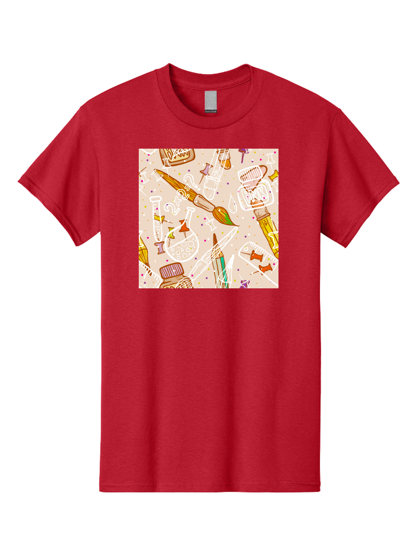 Art-And-Science Men'S Graphic Tee, 100% Cotton, Comfortable Casual Summer Wear, Machine Washable, Science And Art Supplies, Beakers, Test Tubes, Paintbrushes, Pencils, Creative Tools, Artistic Expression, Scientific Experimentation, Aac378 29