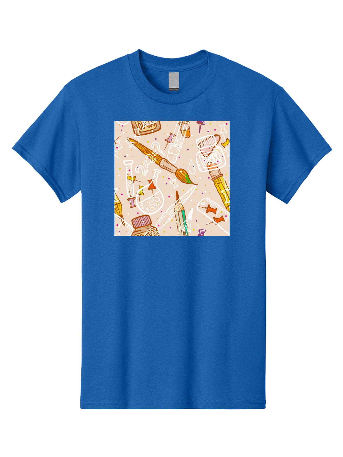Art-And-Science Men'S Graphic Tee, 100% Cotton, Comfortable Casual Summer Wear, Machine Washable, Science And Art Supplies, Beakers, Test Tubes, Paintbrushes, Pencils, Creative Tools, Artistic Expression, Scientific Experimentation, Aac378 23