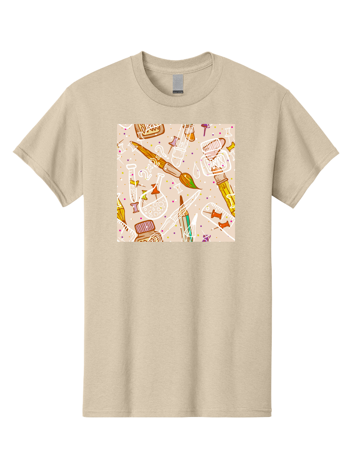Art-And-Science Men'S Graphic Tee, 100% Cotton, Comfortable Casual Summer Wear, Machine Washable, Science And Art Supplies, Beakers, Test Tubes, Paintbrushes, Pencils, Creative Tools, Artistic Expression, Scientific Experimentation, Aac378 13