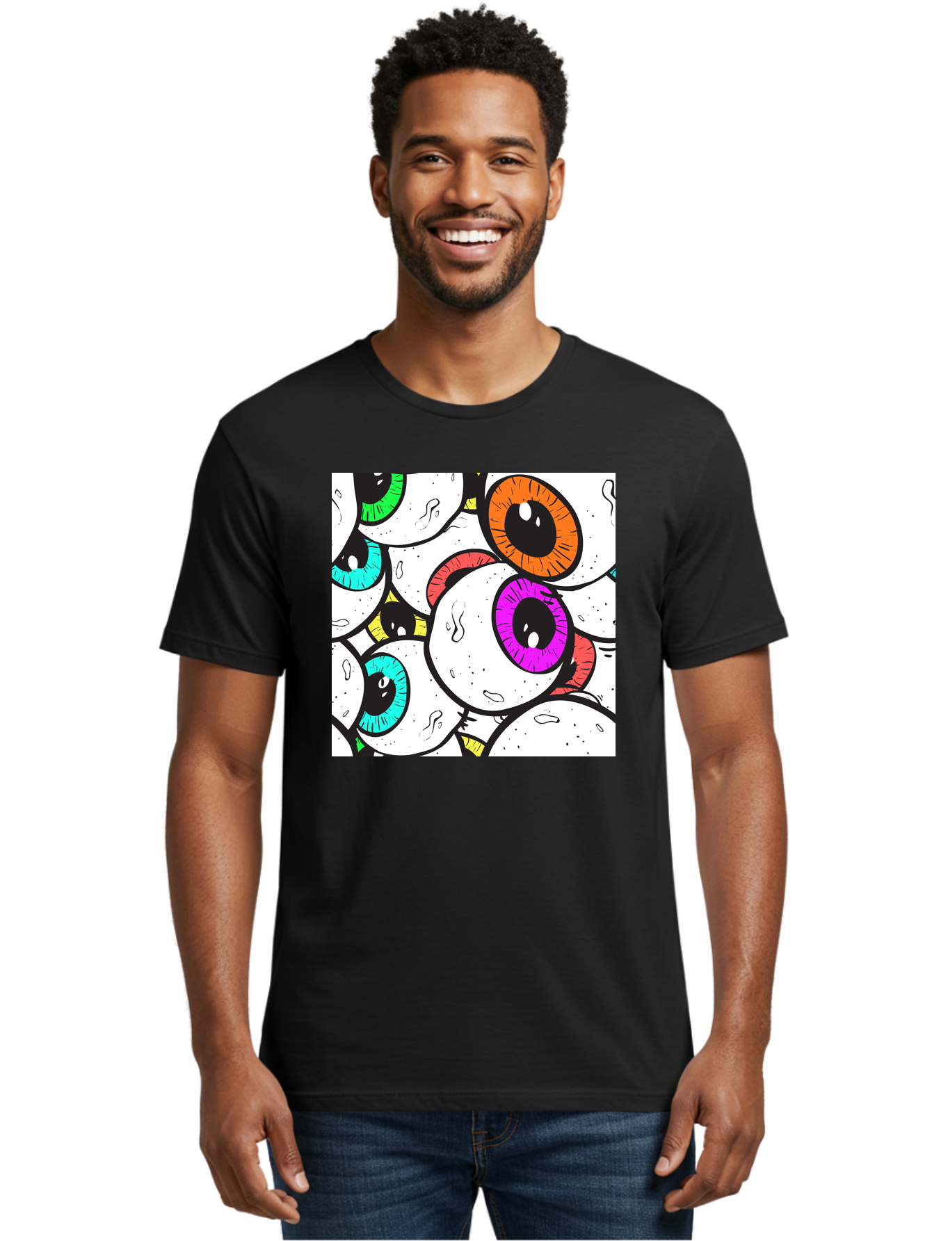 Cartoon-Eyes Men'S Graphic Tee, 100% Cotton, Comfortable Casual Summer Wear, Machine Washable, Cartoon Eyes, Vibrant Colors, Colorful Irises, Eyeballs, Illustration Art, Quirky Design, Playful Graphics, Eye-Catching Visuals, Modern Graphics, Aac381 20