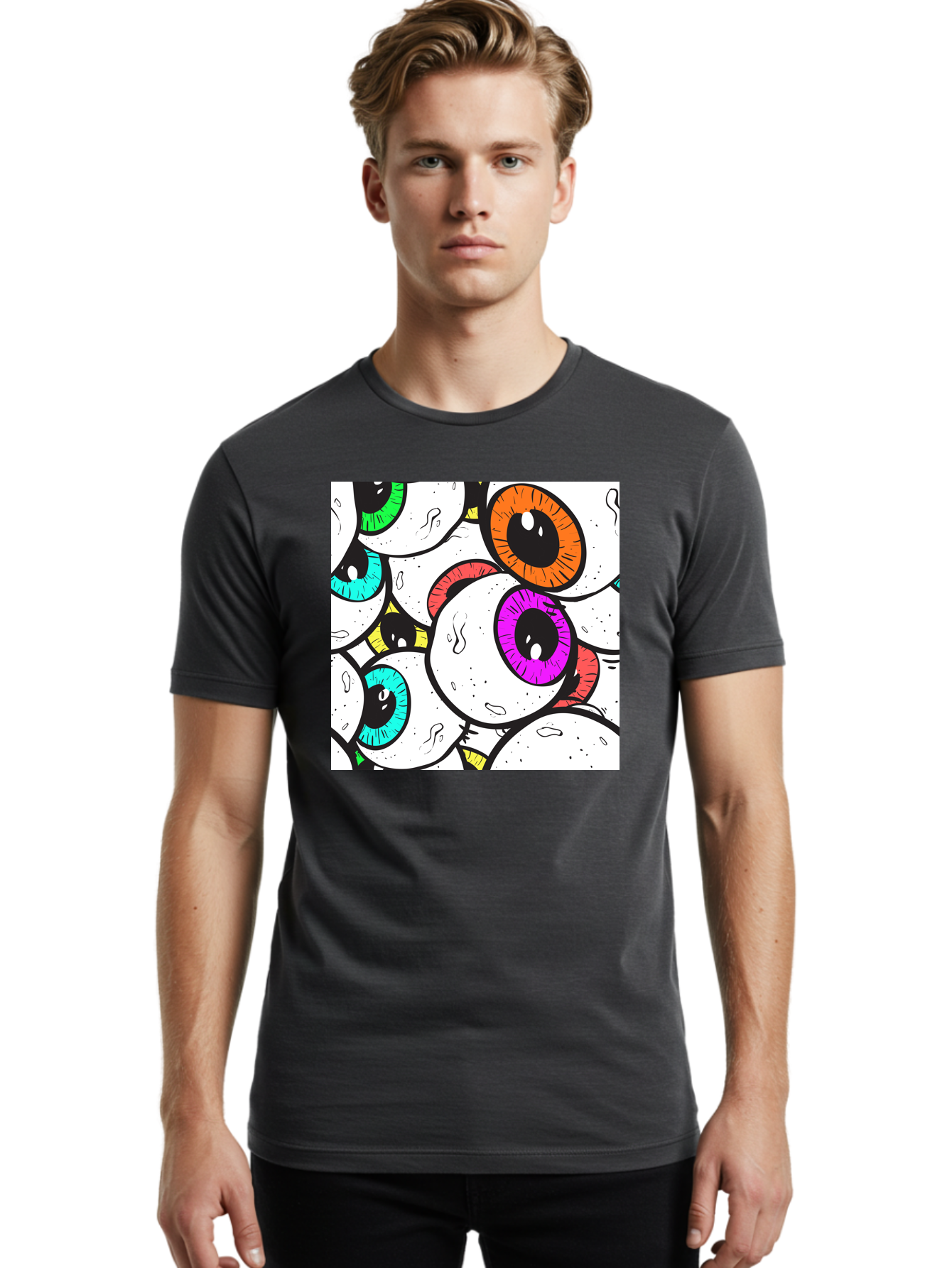 Cartoon-Eyes Men'S Graphic Tee, 100% Cotton, Comfortable Casual Summer Wear, Machine Washable, Cartoon Eyes, Vibrant Colors, Colorful Irises, Eyeballs, Illustration Art, Quirky Design, Playful Graphics, Eye-Catching Visuals, Modern Graphics, Aac381 8