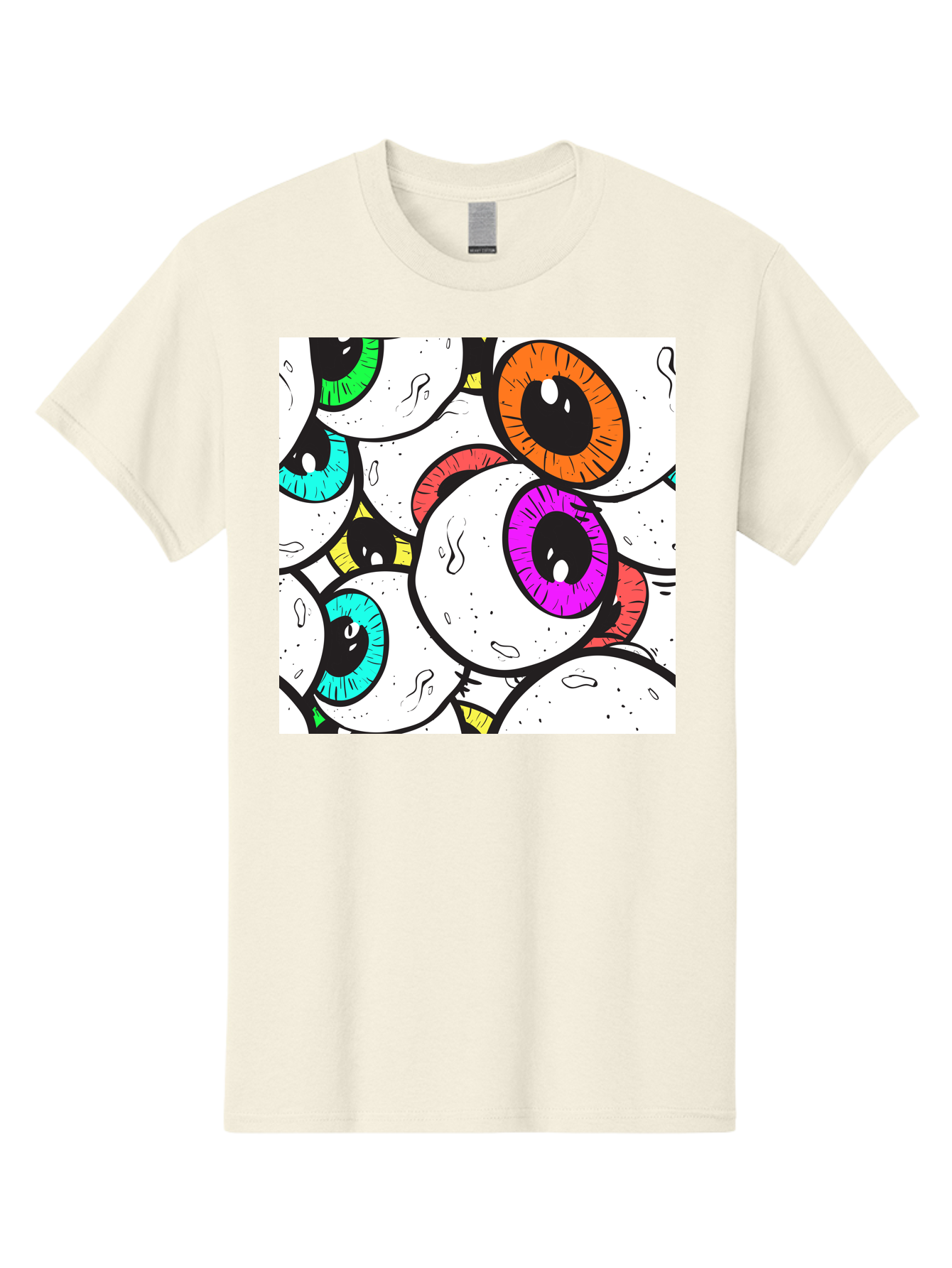 Cartoon-Eyes Men'S Graphic Tee, 100% Cotton, Comfortable Casual Summer Wear, Machine Washable, Cartoon Eyes, Vibrant Colors, Colorful Irises, Eyeballs, Illustration Art, Quirky Design, Playful Graphics, Eye-Catching Visuals, Modern Graphics, Aac381 13