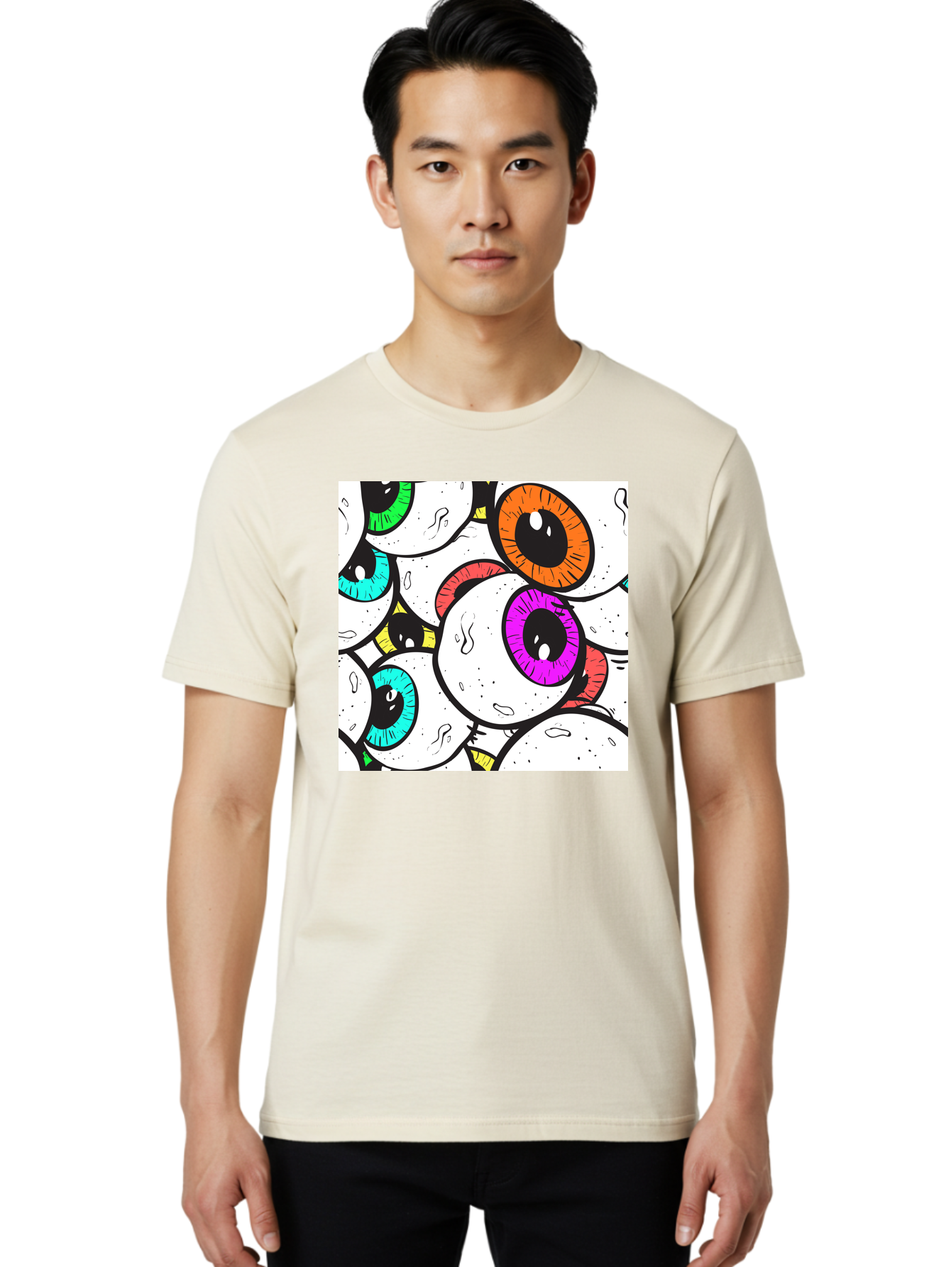 Cartoon-Eyes Men'S Graphic Tee, 100% Cotton, Comfortable Casual Summer Wear, Machine Washable, Cartoon Eyes, Vibrant Colors, Colorful Irises, Eyeballs, Illustration Art, Quirky Design, Playful Graphics, Eye-Catching Visuals, Modern Graphics, Aac381 14