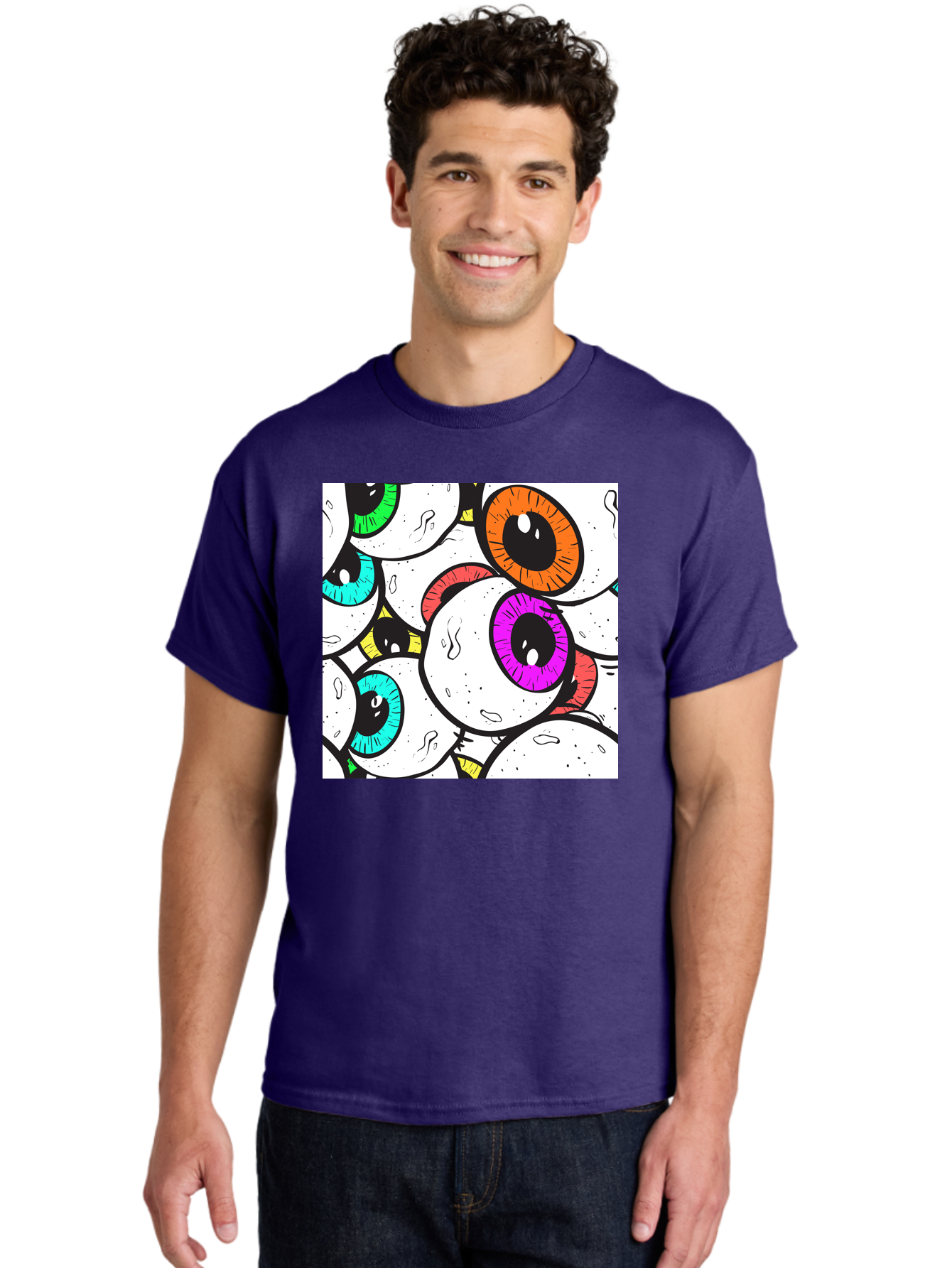 Cartoon-Eyes Men'S Graphic Tee, 100% Cotton, Comfortable Casual Summer Wear, Machine Washable, Cartoon Eyes, Vibrant Colors, Colorful Irises, Eyeballs, Illustration Art, Quirky Design, Playful Graphics, Eye-Catching Visuals, Modern Graphics, Aac381 16