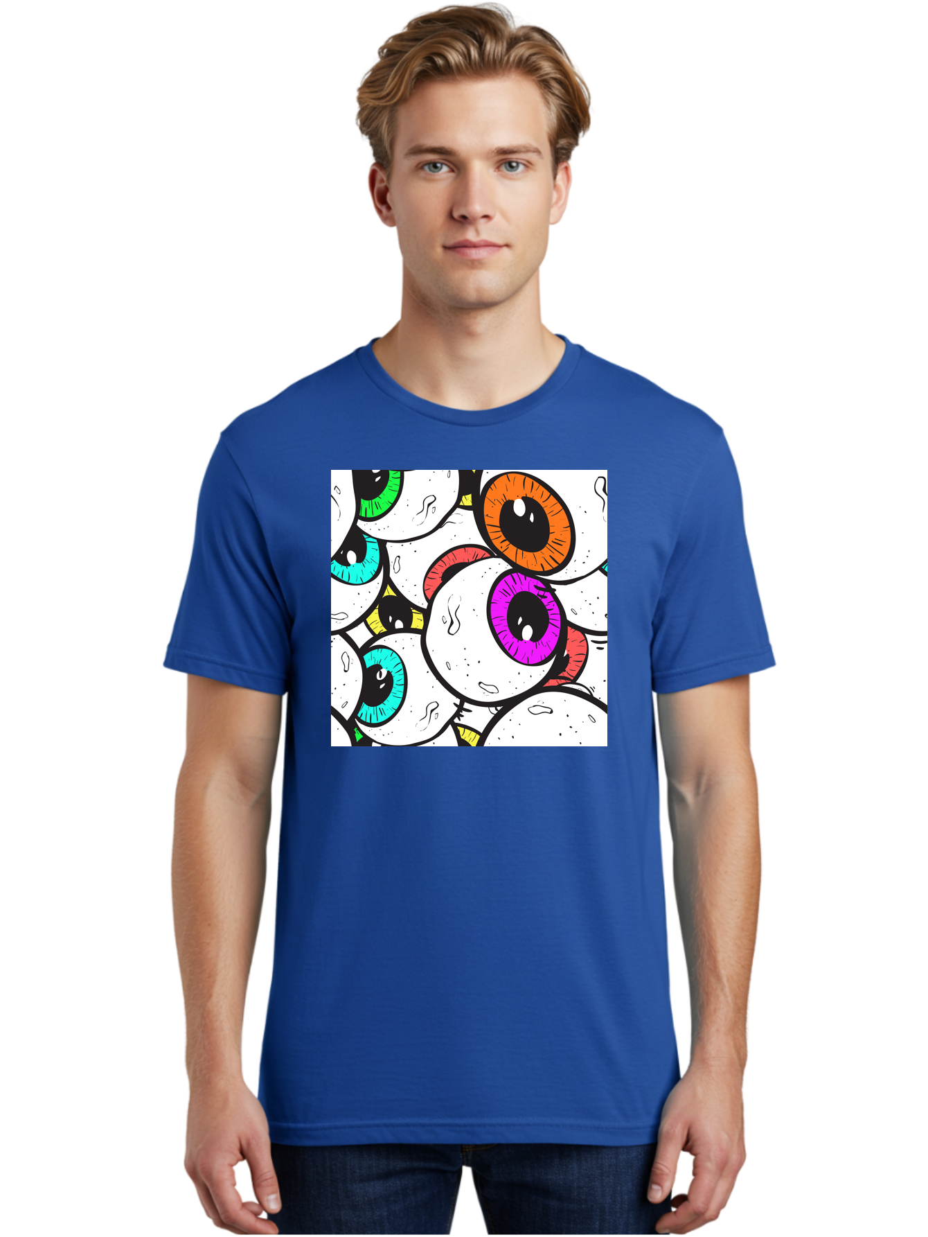Cartoon-Eyes Men'S Graphic Tee, 100% Cotton, Comfortable Casual Summer Wear, Machine Washable, Cartoon Eyes, Vibrant Colors, Colorful Irises, Eyeballs, Illustration Art, Quirky Design, Playful Graphics, Eye-Catching Visuals, Modern Graphics, Aac381 22