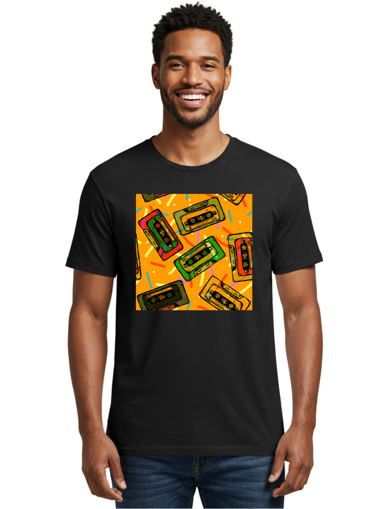 Cassette-Tapes Men'S Graphic Tee, 100% Cotton, Comfortable Casual Summer Wear, Machine Washable, Retro Cassette Tapes, Vintage Music, Colorful Illustration, Nostalgic Tech, 80S And 90S Memorabilia, Mix Tape Culture, Music Nostalgia, Aac383 12