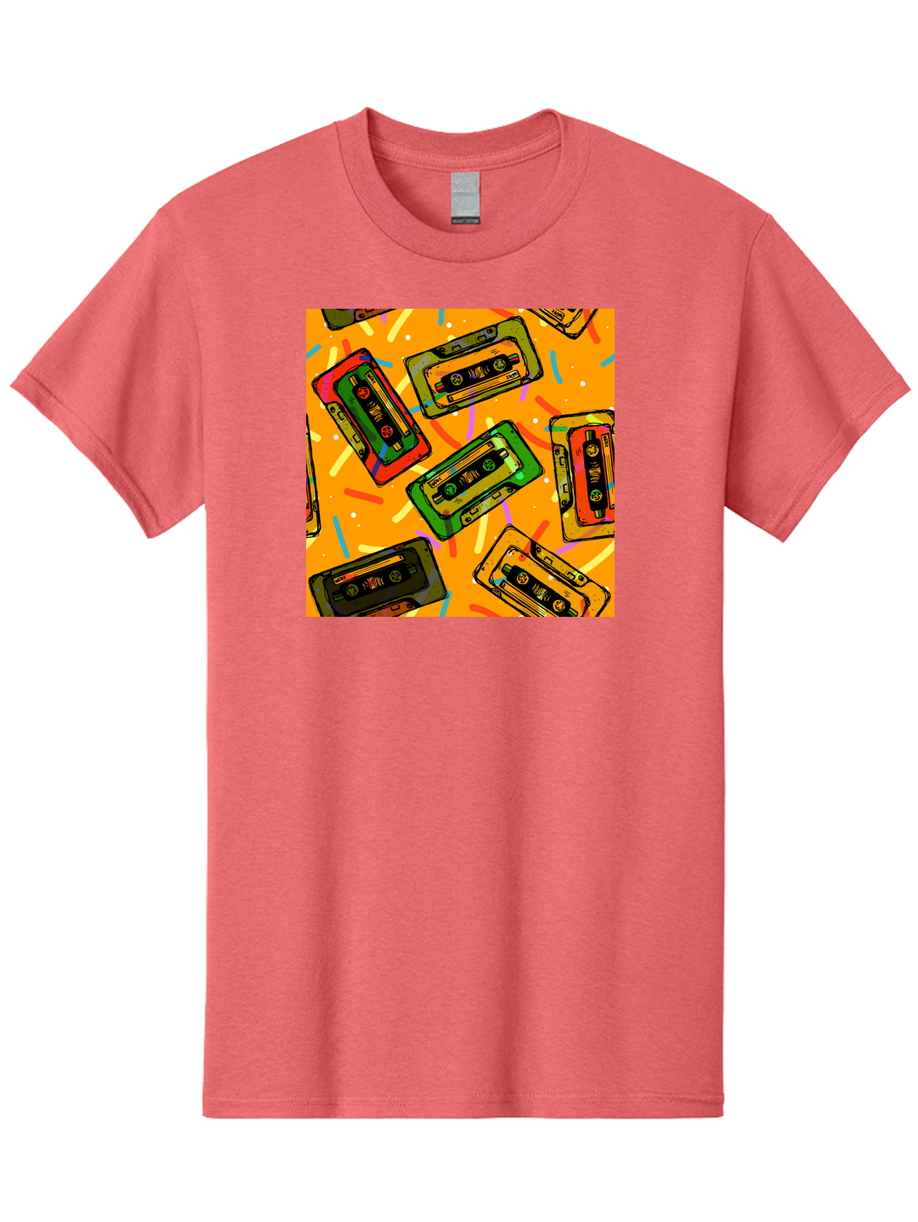 Cassette-Tapes Men'S Graphic Tee, 100% Cotton, Comfortable Casual Summer Wear, Machine Washable, Retro Cassette Tapes, Vintage Music, Colorful Illustration, Nostalgic Tech, 80S And 90S Memorabilia, Mix Tape Culture, Music Nostalgia, Aac383 9