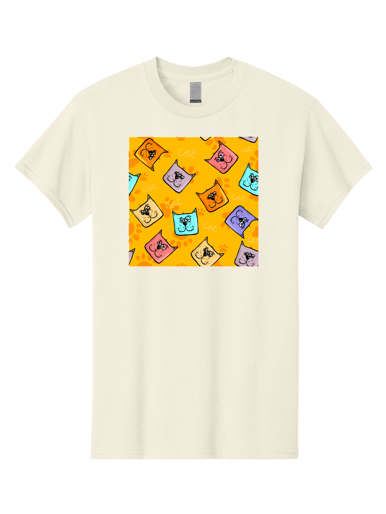 Cat-Pattern Men'S Graphic Tee, 100% Cotton, Comfortable Casual Summer Wear, Machine Washable, Cartoon Cats, Pastel Colors, Cat Faces, Playful Pattern, Cute Animals, Whimsical Design, Feline Friends, Adorable Illustrations, Fun Graphics, Aac384 25