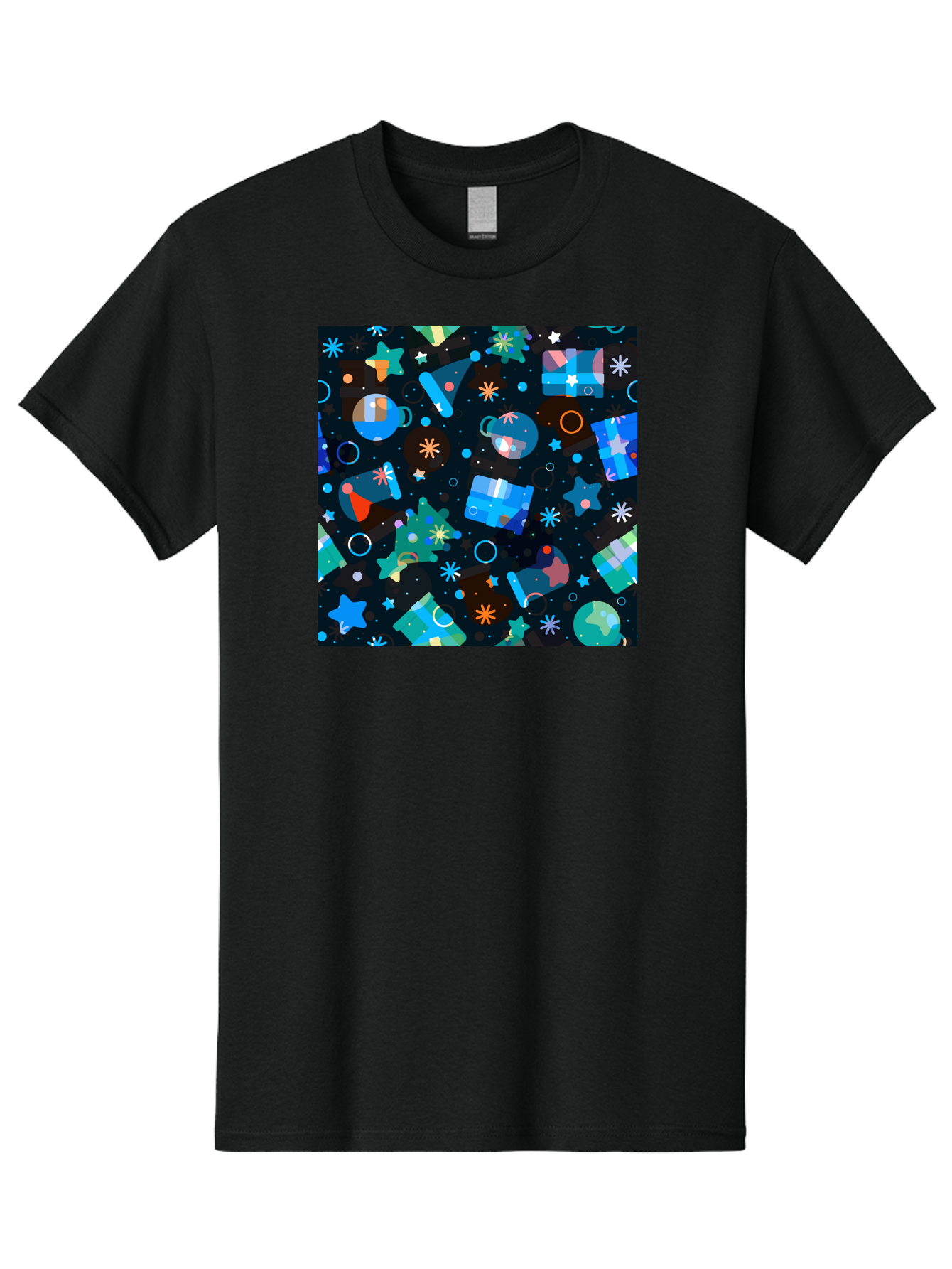 Christmas-Pattern Men'S Graphic Tee, 100% Cotton, Comfortable Casual Summer Wear, Machine Washable, Party Hats, Festive Decorations, Stars, Confetti, Balloons, Gift Boxes, Mug, Party Blowers, Celebratory Elements, Party Theme Aac385 7
