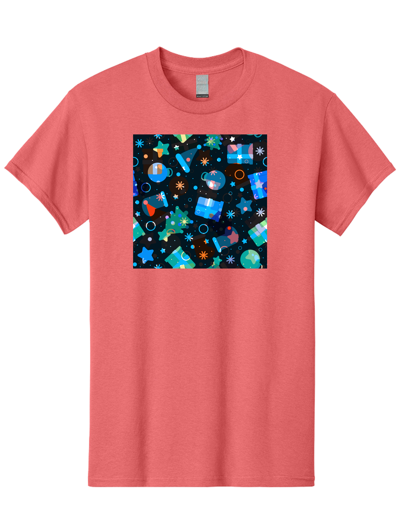 Christmas-Pattern Men'S Graphic Tee, 100% Cotton, Comfortable Casual Summer Wear, Machine Washable, Party Hats, Festive Decorations, Stars, Confetti, Balloons, Gift Boxes, Mug, Party Blowers, Celebratory Elements, Party Theme Aac385 13