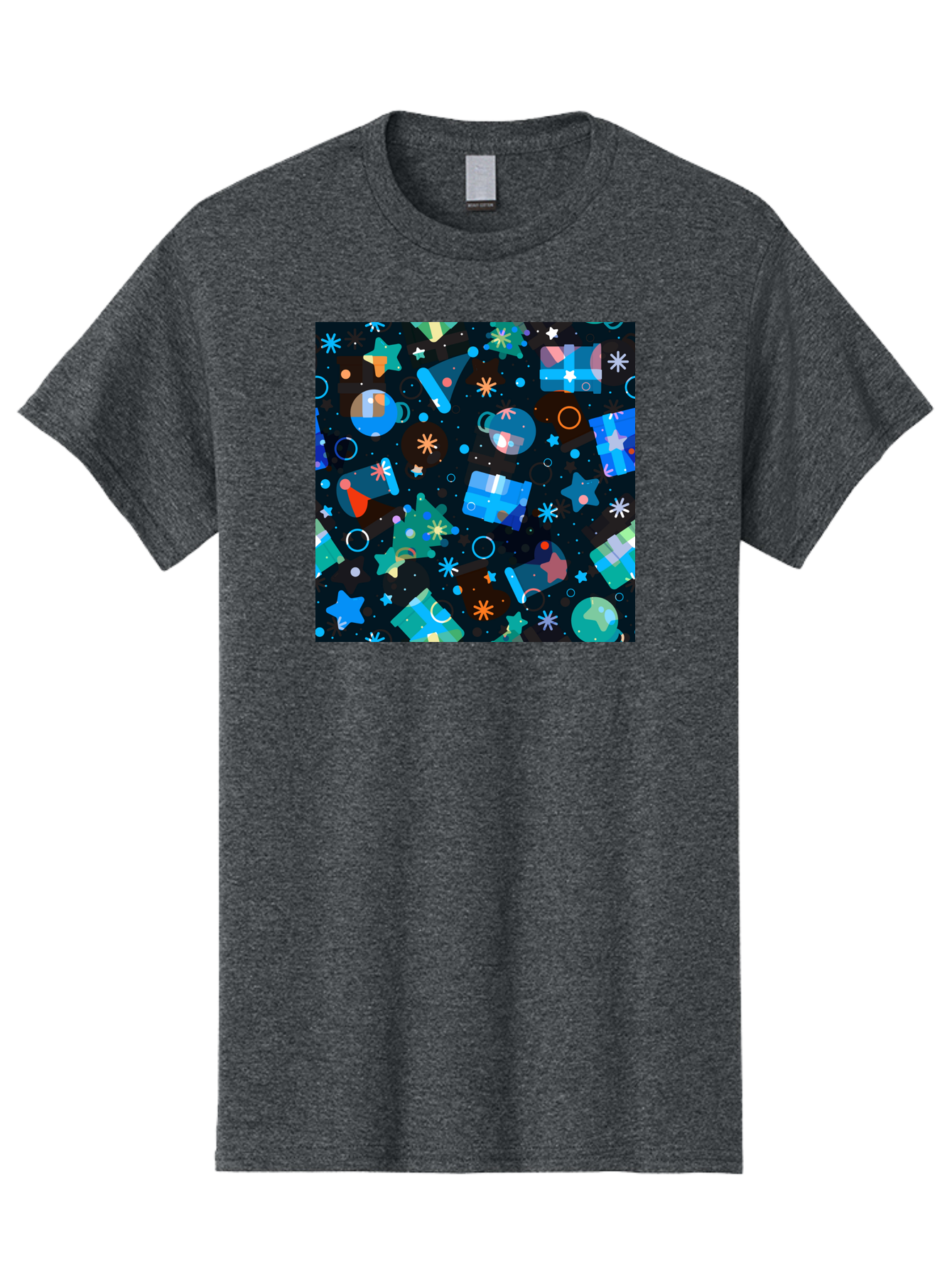 Christmas-Pattern Men'S Graphic Tee, 100% Cotton, Comfortable Casual Summer Wear, Machine Washable, Party Hats, Festive Decorations, Stars, Confetti, Balloons, Gift Boxes, Mug, Party Blowers, Celebratory Elements, Party Theme Aac385 11
