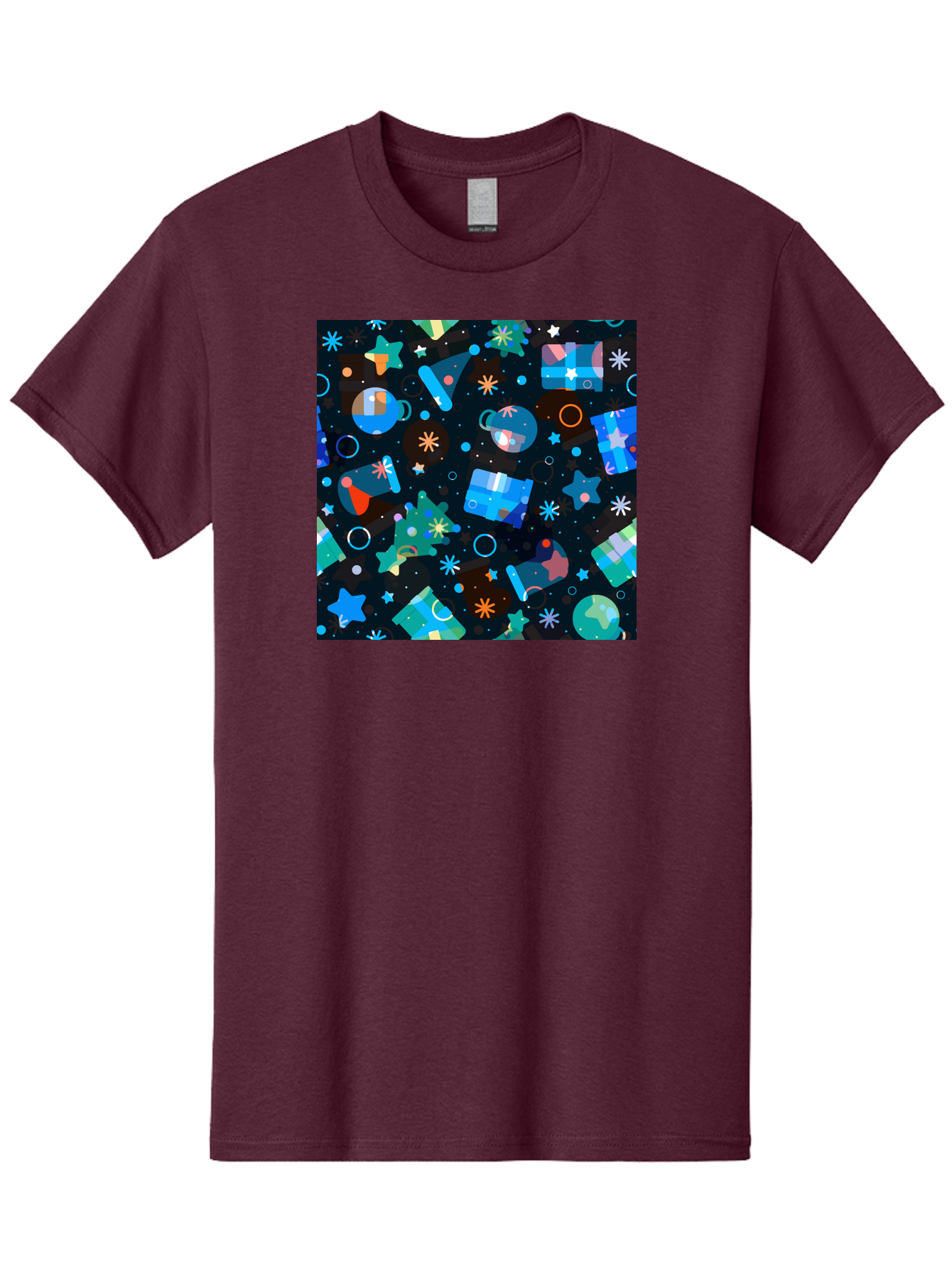 Christmas-Pattern Men'S Graphic Tee, 100% Cotton, Comfortable Casual Summer Wear, Machine Washable, Party Hats, Festive Decorations, Stars, Confetti, Balloons, Gift Boxes, Mug, Party Blowers, Celebratory Elements, Party Theme Aac385 3