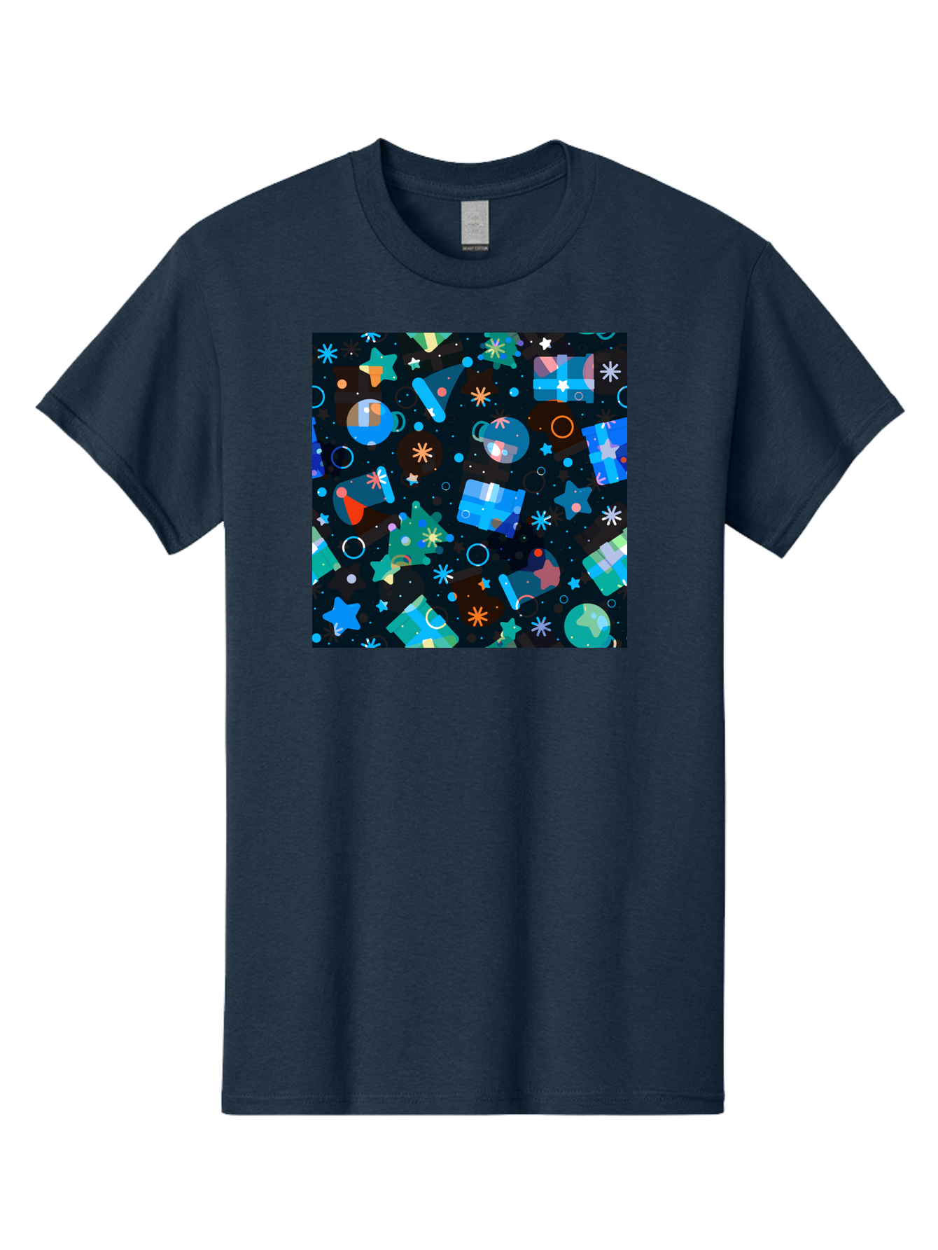 Christmas-Pattern Men'S Graphic Tee, 100% Cotton, Comfortable Casual Summer Wear, Machine Washable, Party Hats, Festive Decorations, Stars, Confetti, Balloons, Gift Boxes, Mug, Party Blowers, Celebratory Elements, Party Theme Aac385 27