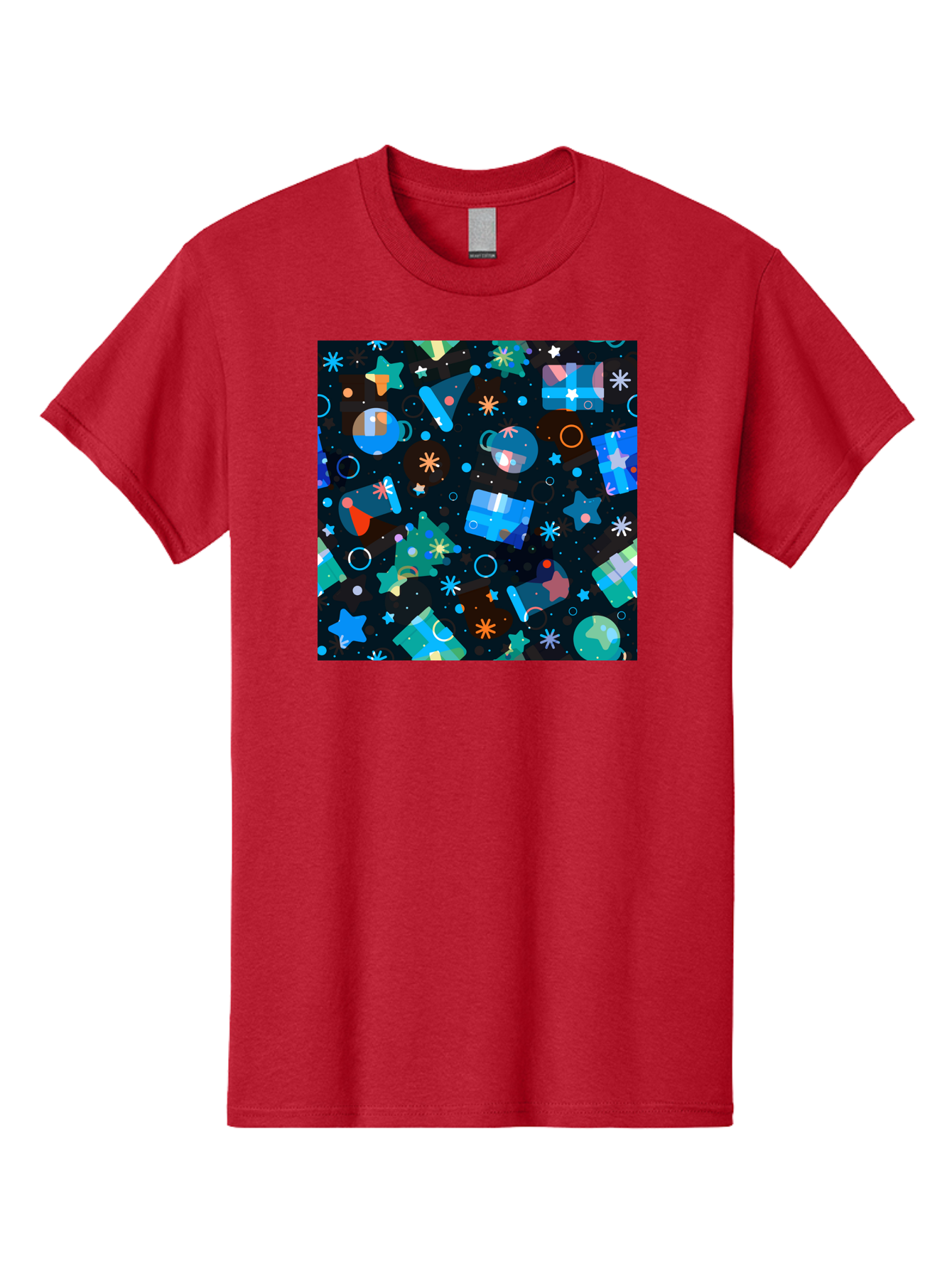 Christmas-Pattern Men'S Graphic Tee, 100% Cotton, Comfortable Casual Summer Wear, Machine Washable, Party Hats, Festive Decorations, Stars, Confetti, Balloons, Gift Boxes, Mug, Party Blowers, Celebratory Elements, Party Theme Aac385 25