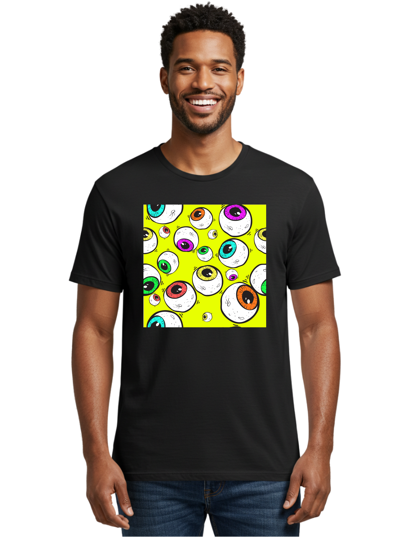 Colorful-Eyeballs Men'S Graphic Tee, 100% Cotton, Comfortable Casual Summer Wear, Machine Washable, Cartoon Eyeballs, Colorful Eyes, Vibrant Colors, Pop Art, Playful Graphics, Quirky Design, Eye-Catching Visuals, Fun Illustration, Aac386 20