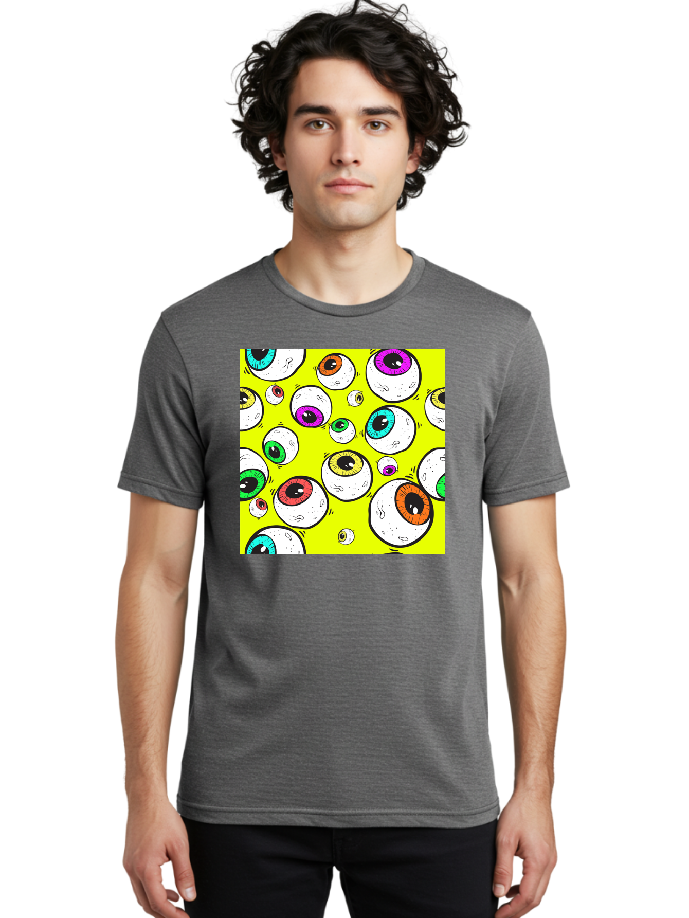 Colorful-Eyeballs Men'S Graphic Tee, 100% Cotton, Comfortable Casual Summer Wear, Machine Washable, Cartoon Eyeballs, Colorful Eyes, Vibrant Colors, Pop Art, Playful Graphics, Quirky Design, Eye-Catching Visuals, Fun Illustration, Aac386 24