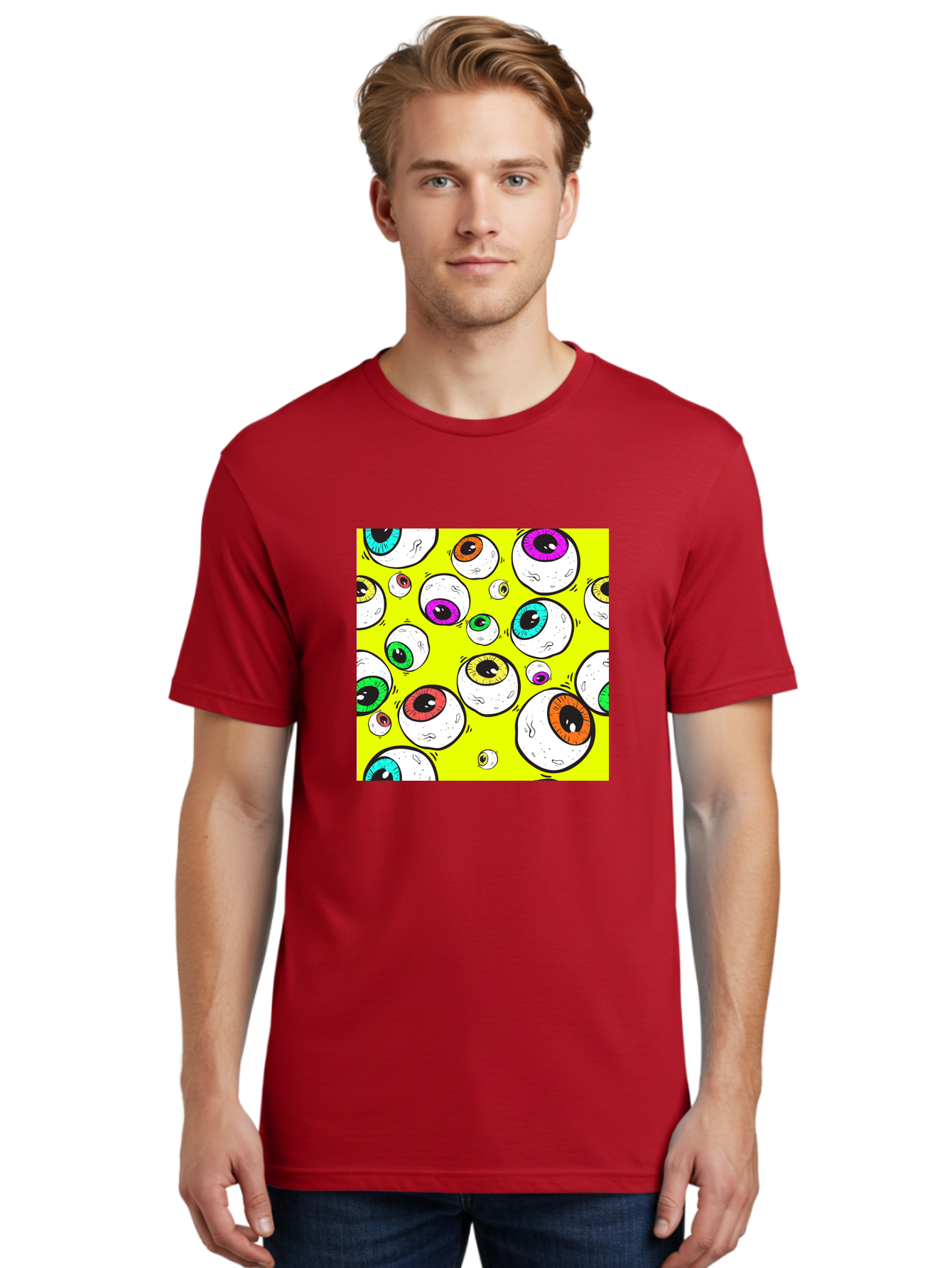Colorful-Eyeballs Men'S Graphic Tee, 100% Cotton, Comfortable Casual Summer Wear, Machine Washable, Cartoon Eyeballs, Colorful Eyes, Vibrant Colors, Pop Art, Playful Graphics, Quirky Design, Eye-Catching Visuals, Fun Illustration, Aac386 10