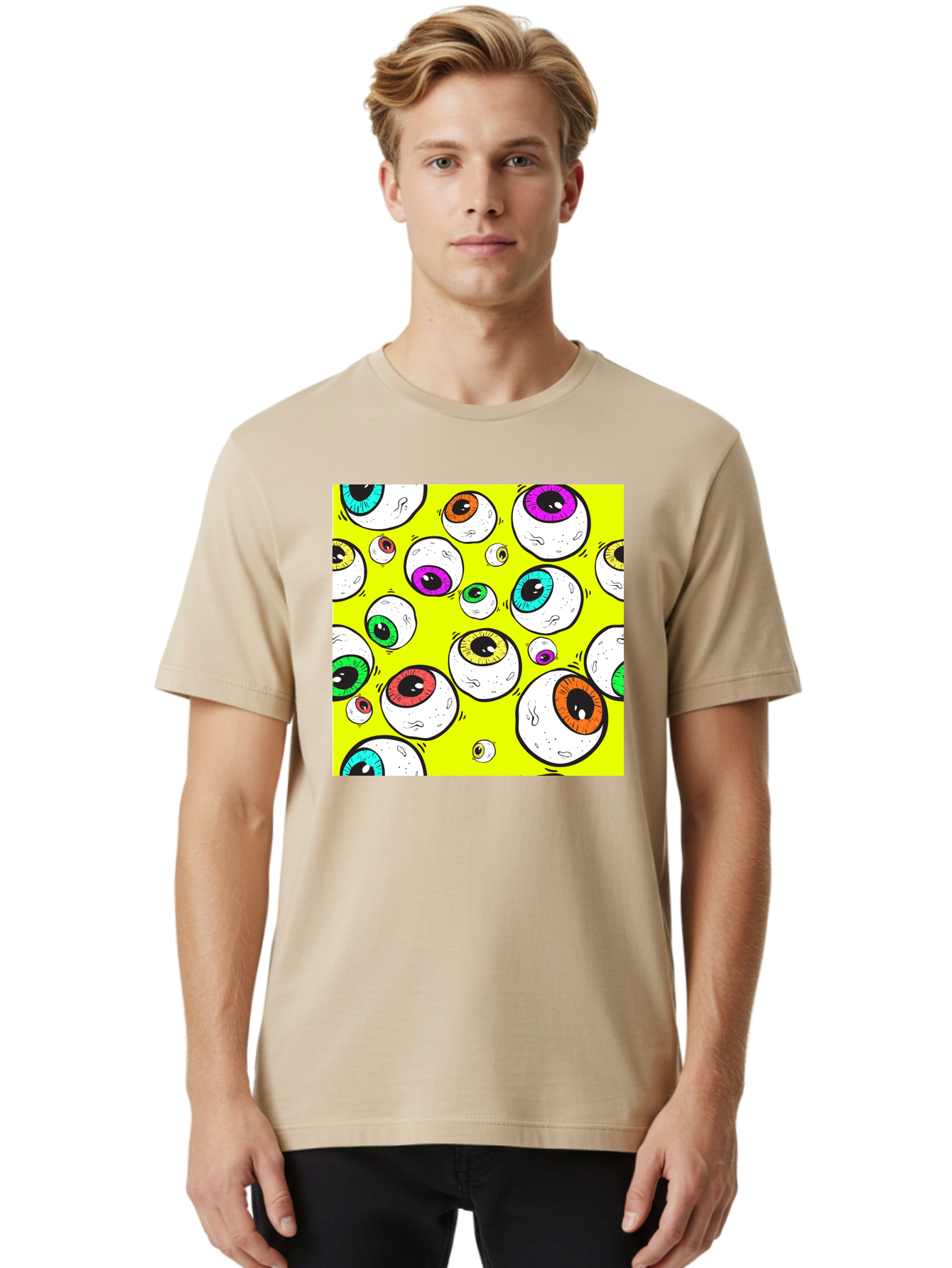 Colorful-Eyeballs Men'S Graphic Tee, 100% Cotton, Comfortable Casual Summer Wear, Machine Washable, Cartoon Eyeballs, Colorful Eyes, Vibrant Colors, Pop Art, Playful Graphics, Quirky Design, Eye-Catching Visuals, Fun Illustration, Aac386 6