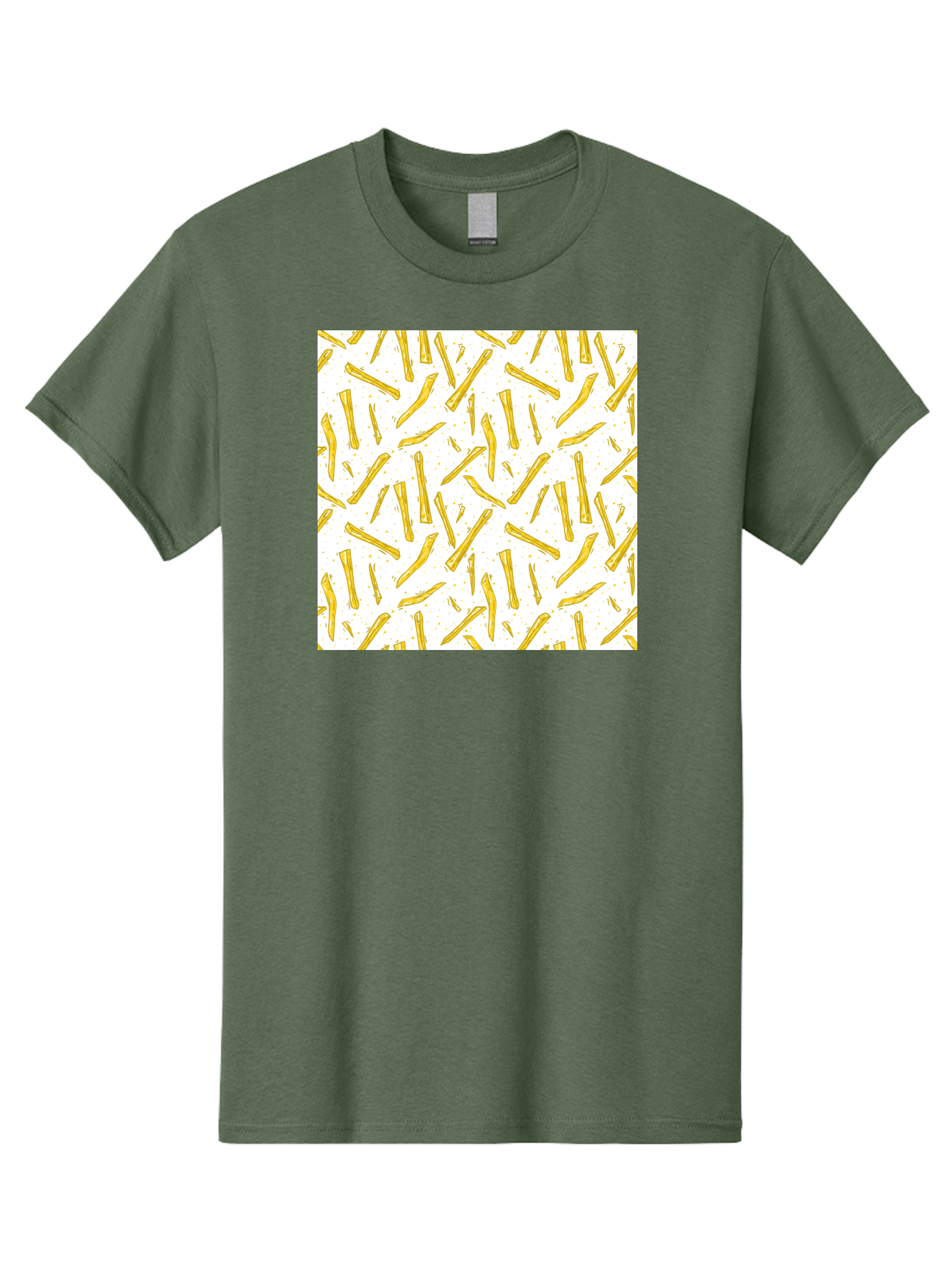 French-Fries-Pattern Men'S Graphic Tee, 100% Cotton, Comfortable Casual Summer Wear, Machine Washable, French Fries Pattern, Yellow Fries, White Background, Food Design, Snack Pattern, Restaurant Theme, Casual Dining, Appetizing Visuals, Aac393 5
