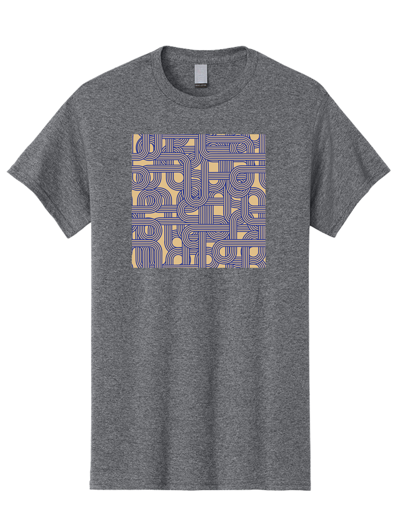 Interconnected-Lines Men'S Graphic Tee, 100% Cotton, Comfortable Casual Summer Wear, Machine Washable, Geometric Pattern, Abstract Design, Intricate Details, Blue And Yellow Colors, Modern Art, Seamless Texture, Repeating Shapes, Aac397 5