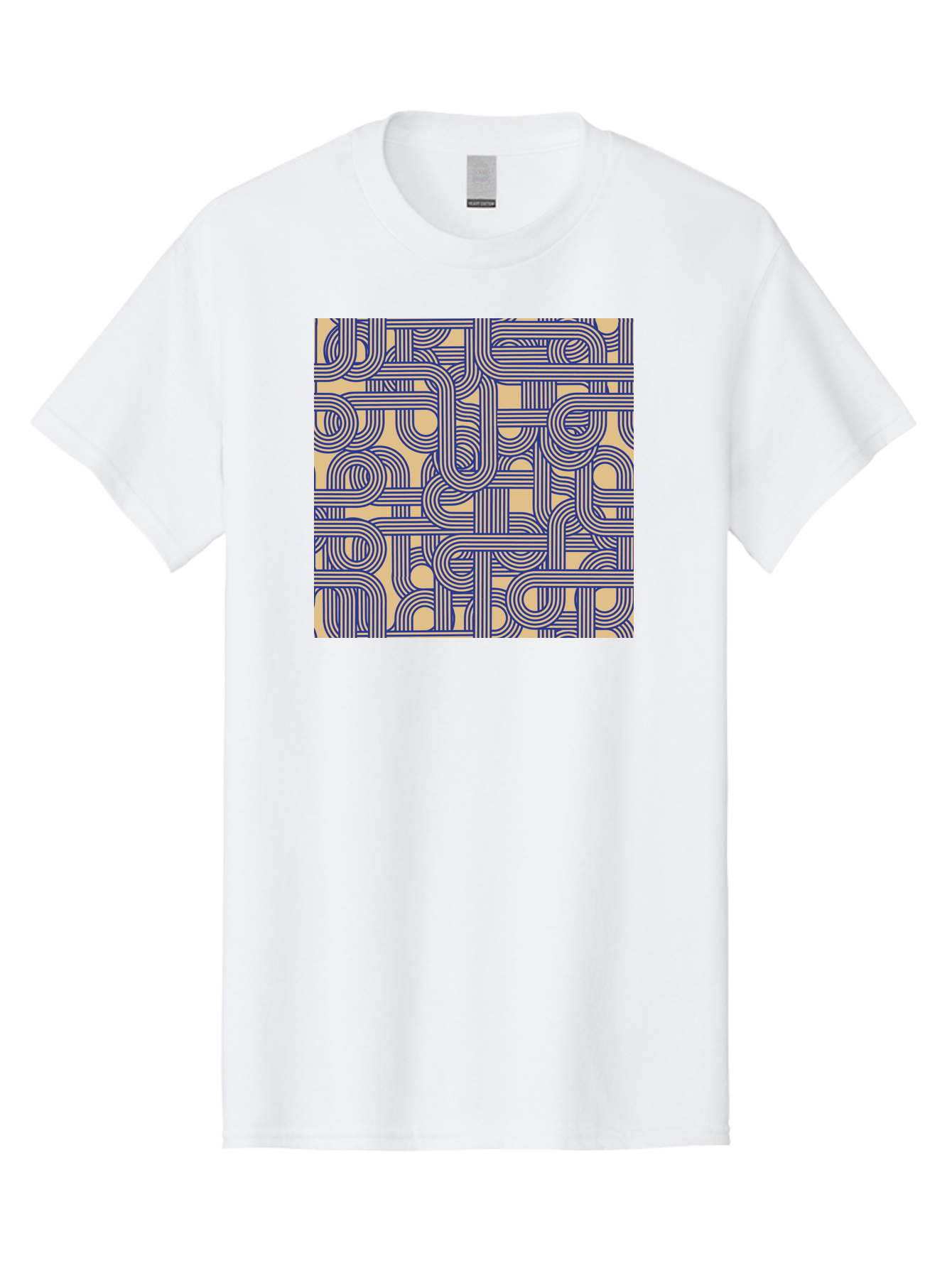 Interconnected-Lines Men'S Graphic Tee, 100% Cotton, Comfortable Casual Summer Wear, Machine Washable, Geometric Pattern, Abstract Design, Intricate Details, Blue And Yellow Colors, Modern Art, Seamless Texture, Repeating Shapes, Aac397 9