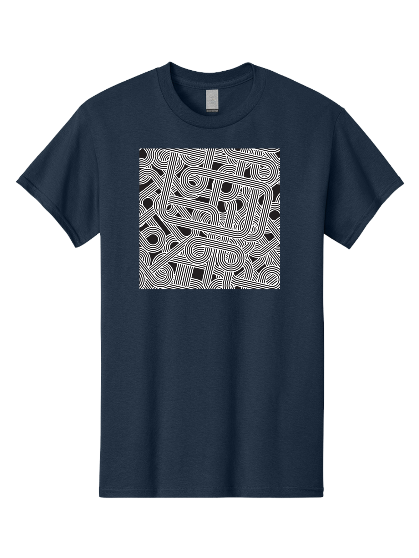 Interconnected-Loops Men'S Graphic Tee, 100% Cotton, Comfortable Casual Summer Wear, Machine Washable, Abstract Pattern, Interconnected Lines, Geometric Shapes, Black And White Design, Modern Art, Optical Illusion, Intricate Details, Aac398 19