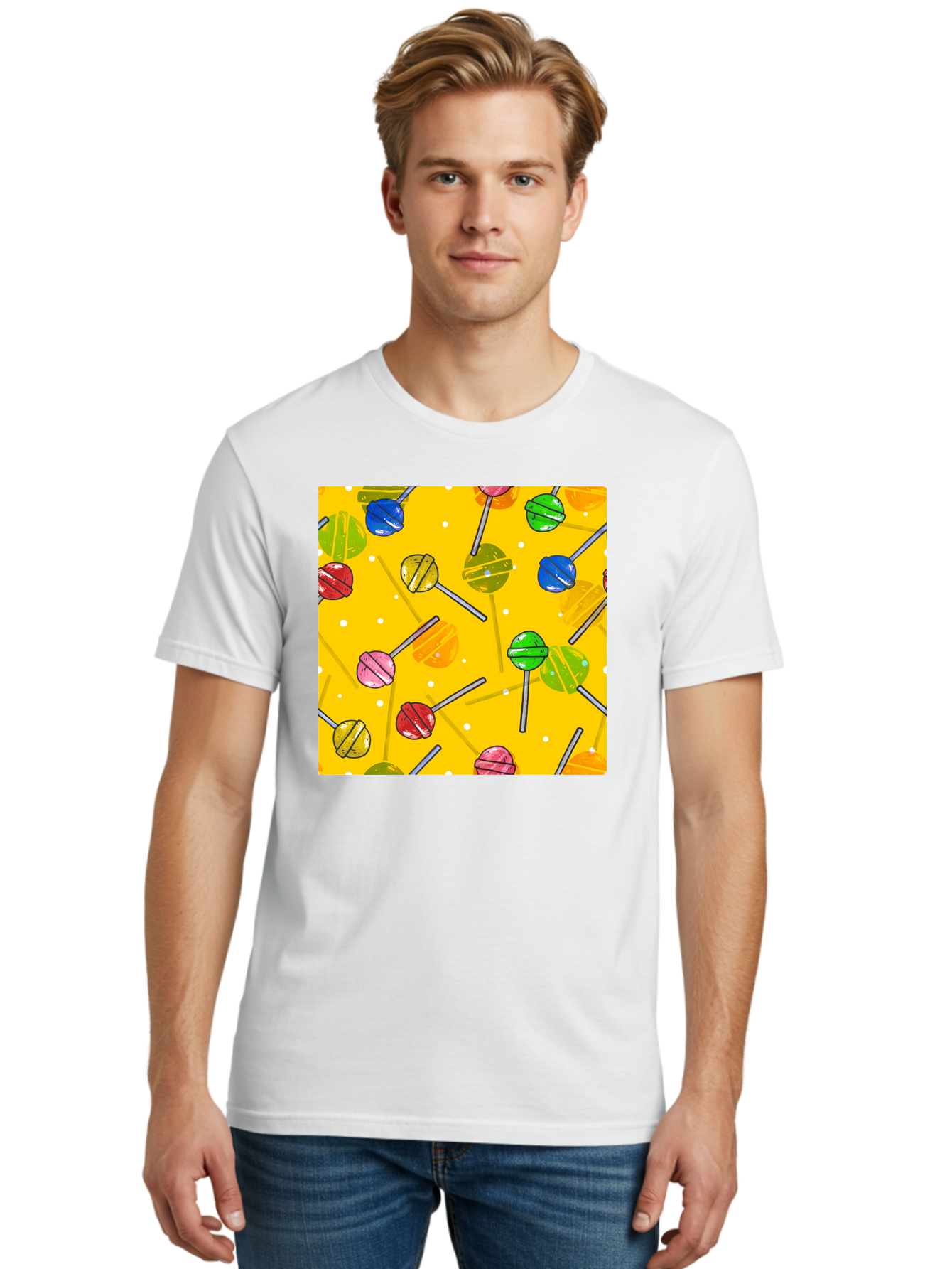 Lollipops Men'S Graphic Tee, 100% Cotton, Comfortable Casual Summer Wear, Machine Washable, Lollipops, Candy, Sweets, Colorful Treats, Vibrant Hues, Playful Design, Sweet Tooth, Party Favors, Kid'S Party Aac402 12