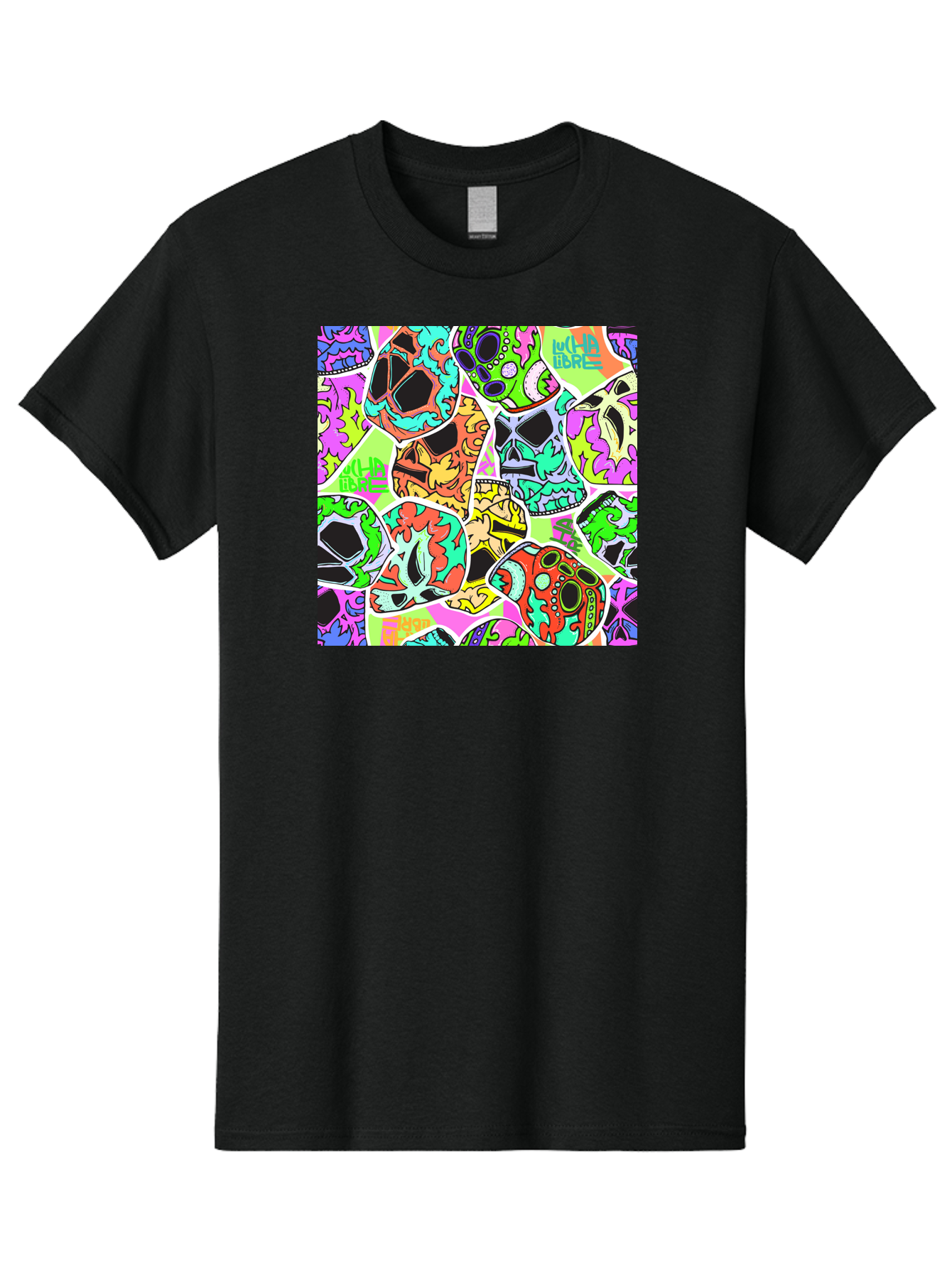 Lull-Em-Bars-Sugar-Skulls Men'S Graphic Tee, 100% Cotton, Comfortable Casual Summer Wear, Machine Washable, Psychedelic Skulls, Vibrant Colors, Floral Patterns, Abstract Designs, Colorful Artwork, Skull Art, Digital Illustration, Lull 'Em Bars Aac403 25