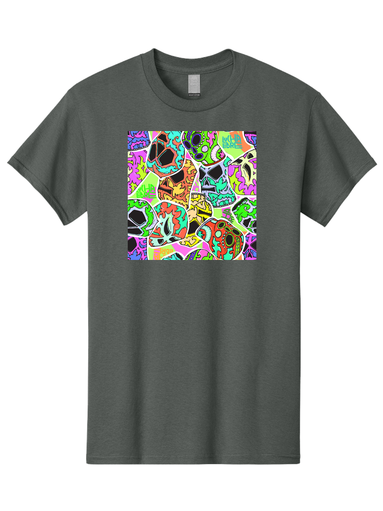 Lull-Em-Bars-Sugar-Skulls Men'S Graphic Tee, 100% Cotton, Comfortable Casual Summer Wear, Machine Washable, Psychedelic Skulls, Vibrant Colors, Floral Patterns, Abstract Designs, Colorful Artwork, Skull Art, Digital Illustration, Lull 'Em Bars Aac403 15