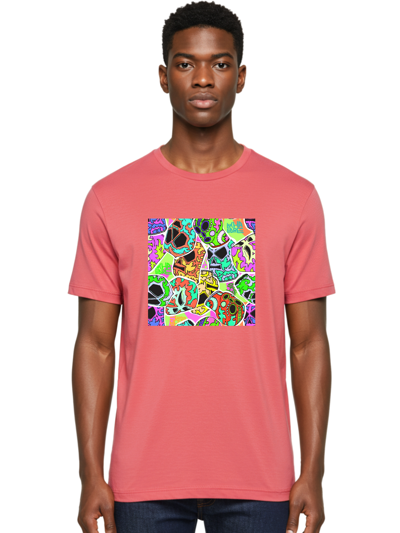 Lull-Em-Bars-Sugar-Skulls Men'S Graphic Tee, 100% Cotton, Comfortable Casual Summer Wear, Machine Washable, Psychedelic Skulls, Vibrant Colors, Floral Patterns, Abstract Designs, Colorful Artwork, Skull Art, Digital Illustration, Lull 'Em Bars Aac403 22