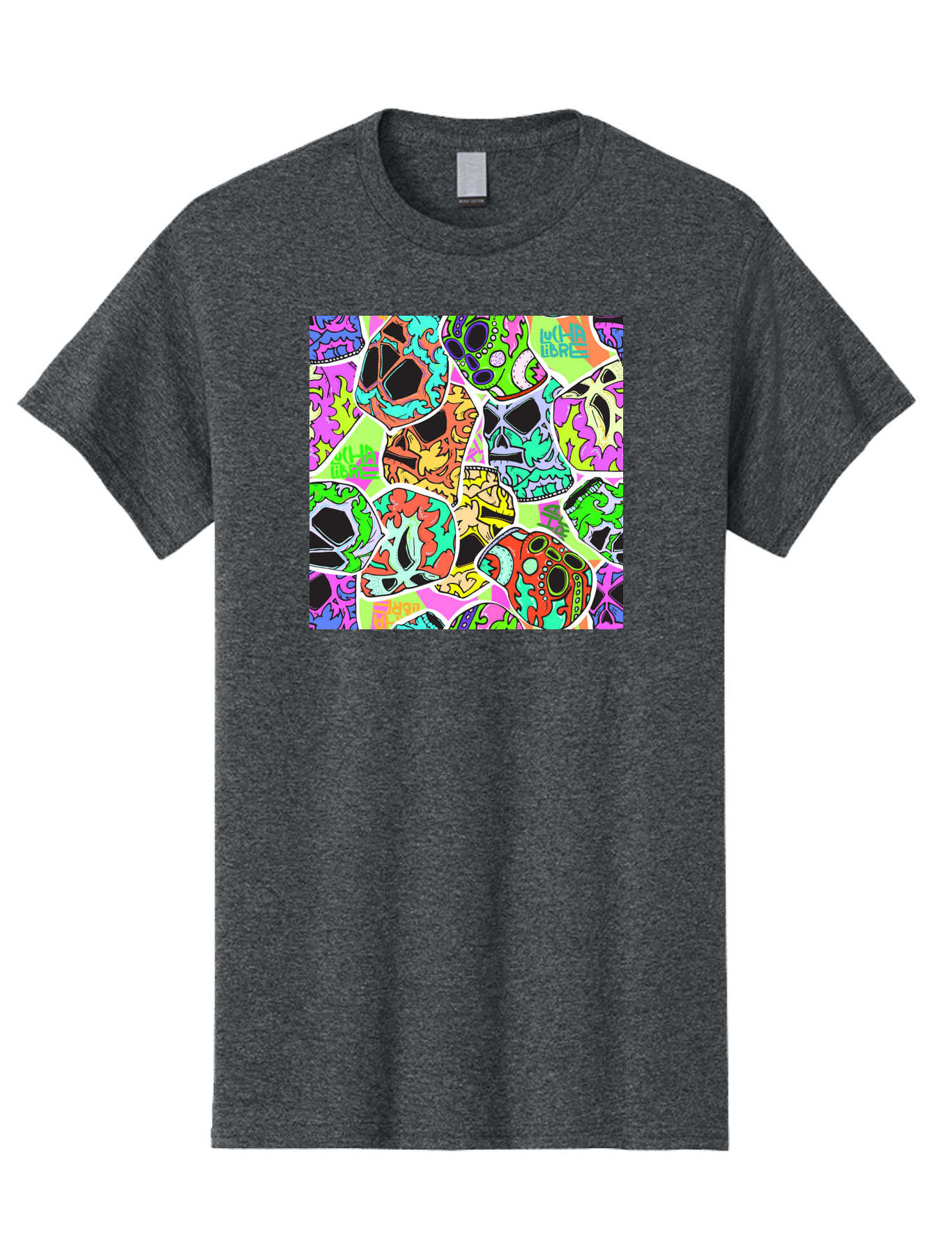Lull-Em-Bars-Sugar-Skulls Men'S Graphic Tee, 100% Cotton, Comfortable Casual Summer Wear, Machine Washable, Psychedelic Skulls, Vibrant Colors, Floral Patterns, Abstract Designs, Colorful Artwork, Skull Art, Digital Illustration, Lull 'Em Bars Aac403 3