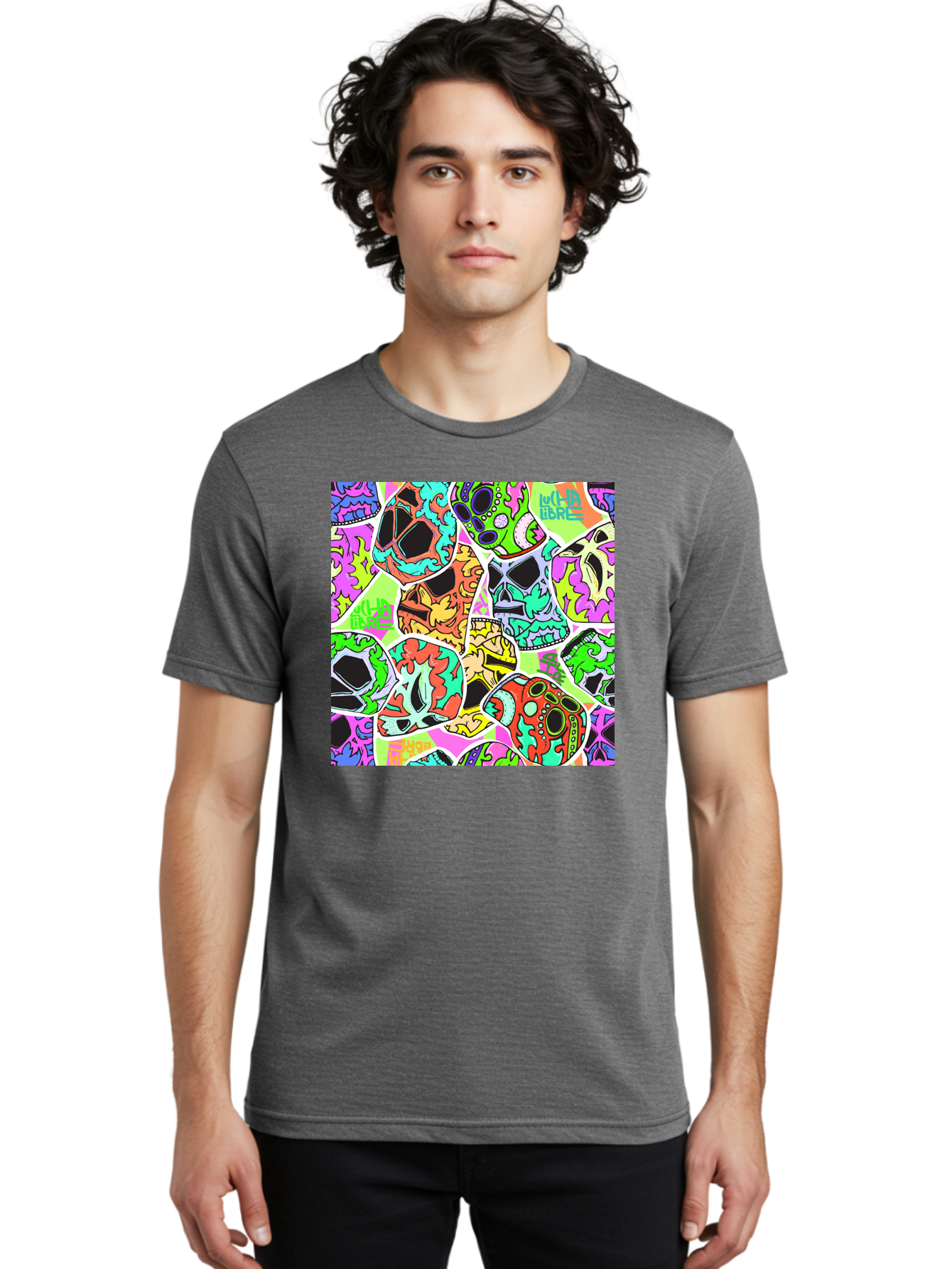 Lull-Em-Bars-Sugar-Skulls Men'S Graphic Tee, 100% Cotton, Comfortable Casual Summer Wear, Machine Washable, Psychedelic Skulls, Vibrant Colors, Floral Patterns, Abstract Designs, Colorful Artwork, Skull Art, Digital Illustration, Lull 'Em Bars Aac403 10