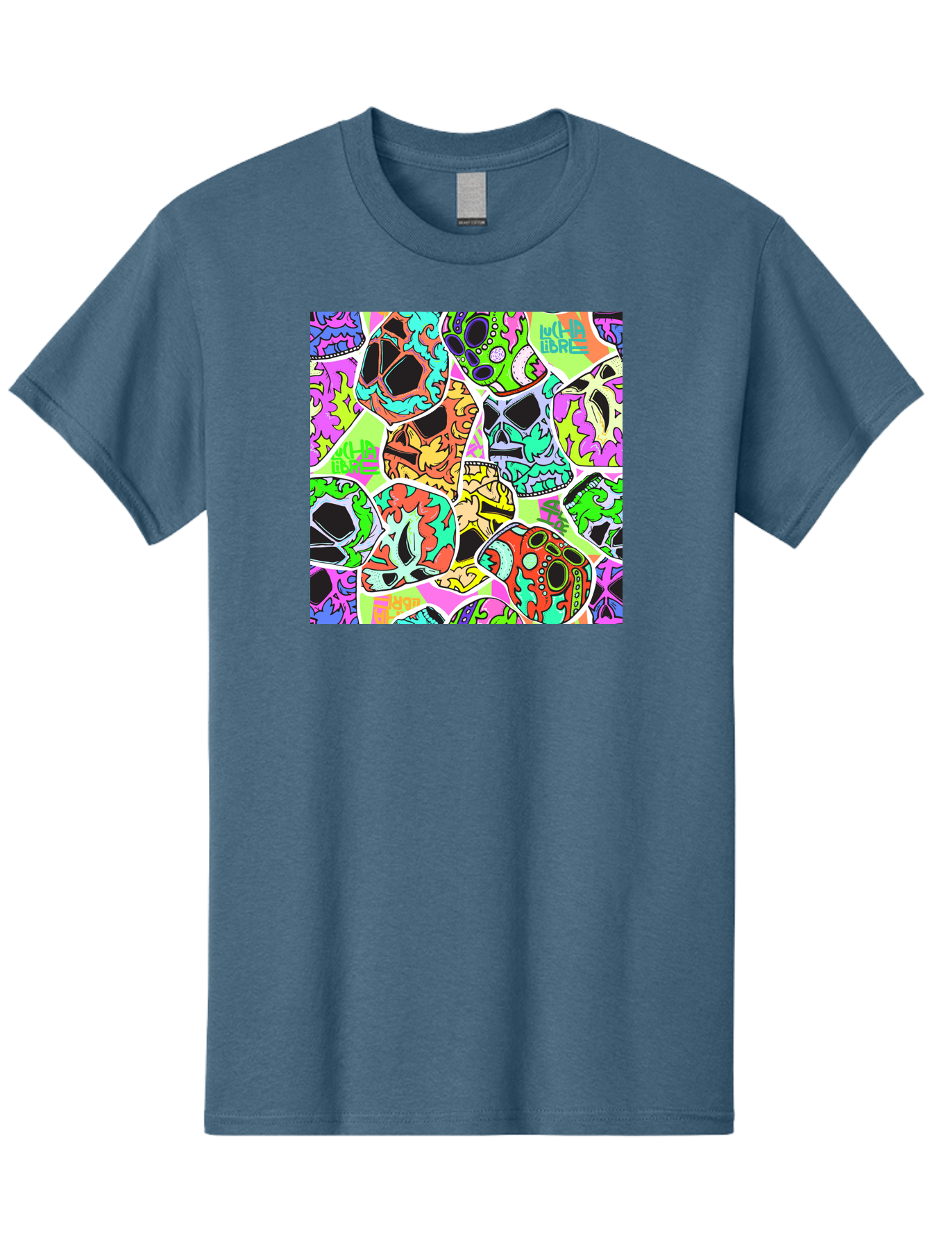 Lull-Em-Bars-Sugar-Skulls Men'S Graphic Tee, 100% Cotton, Comfortable Casual Summer Wear, Machine Washable, Psychedelic Skulls, Vibrant Colors, Floral Patterns, Abstract Designs, Colorful Artwork, Skull Art, Digital Illustration, Lull 'Em Bars Aac403 29