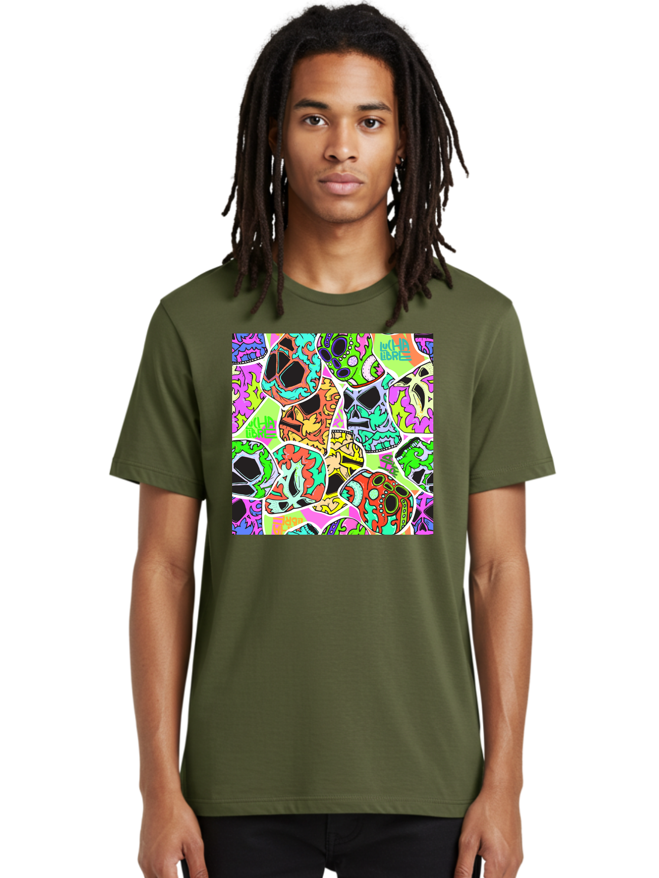 Lull-Em-Bars-Sugar-Skulls Men'S Graphic Tee, 100% Cotton, Comfortable Casual Summer Wear, Machine Washable, Psychedelic Skulls, Vibrant Colors, Floral Patterns, Abstract Designs, Colorful Artwork, Skull Art, Digital Illustration, Lull 'Em Bars Aac403 14
