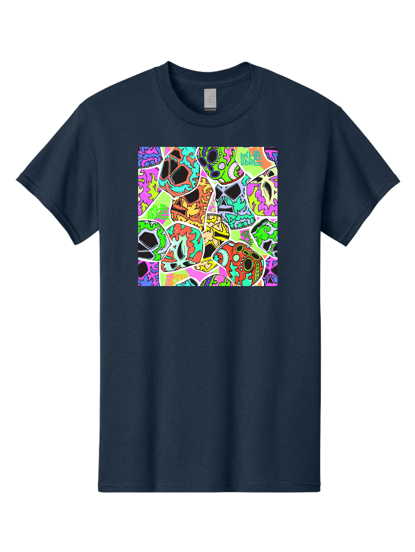 Lull-Em-Bars-Sugar-Skulls Men'S Graphic Tee, 100% Cotton, Comfortable Casual Summer Wear, Machine Washable, Psychedelic Skulls, Vibrant Colors, Floral Patterns, Abstract Designs, Colorful Artwork, Skull Art, Digital Illustration, Lull 'Em Bars Aac403 19