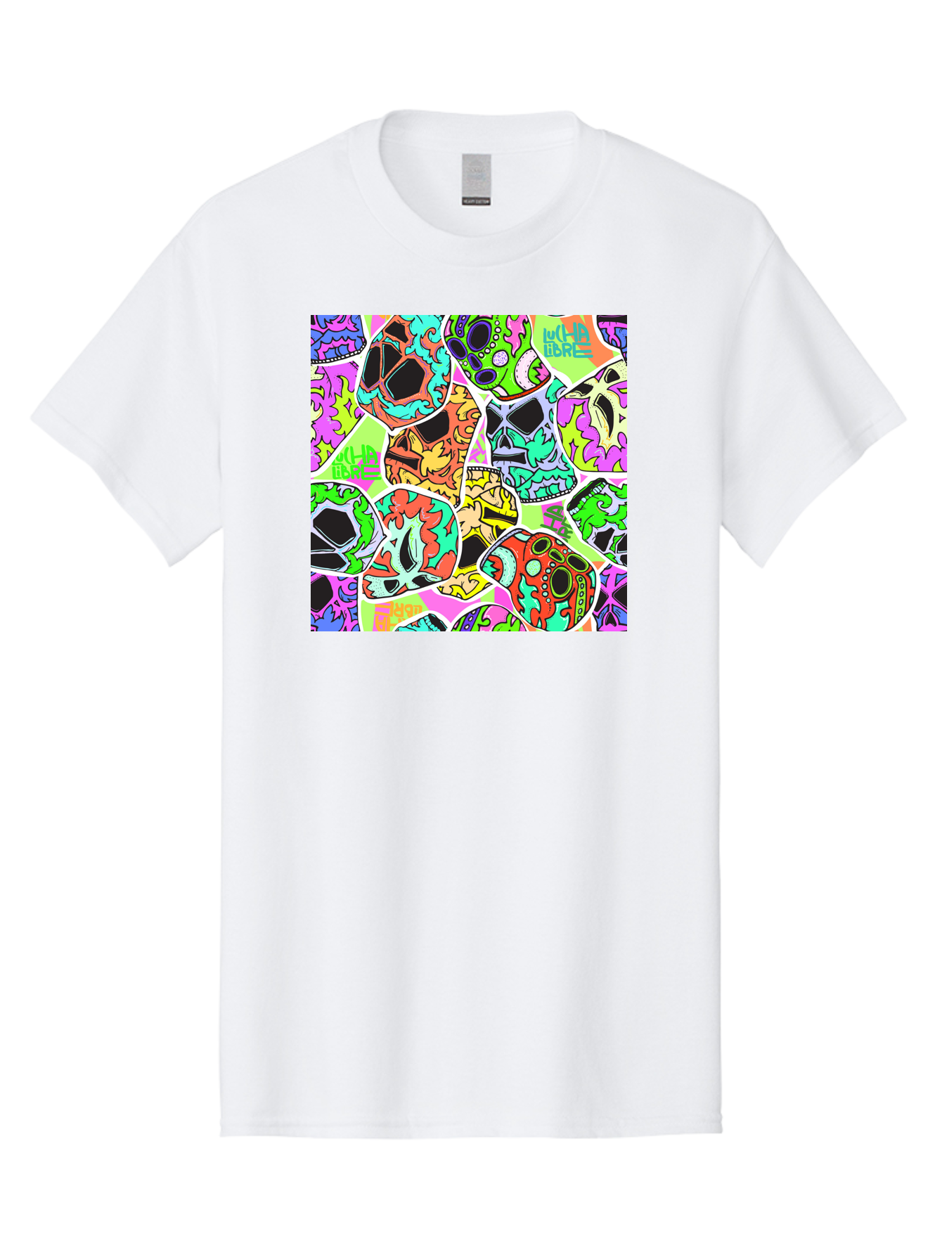 Lull-Em-Bars-Sugar-Skulls Men'S Graphic Tee, 100% Cotton, Comfortable Casual Summer Wear, Machine Washable, Psychedelic Skulls, Vibrant Colors, Floral Patterns, Abstract Designs, Colorful Artwork, Skull Art, Digital Illustration, Lull 'Em Bars Aac403 5