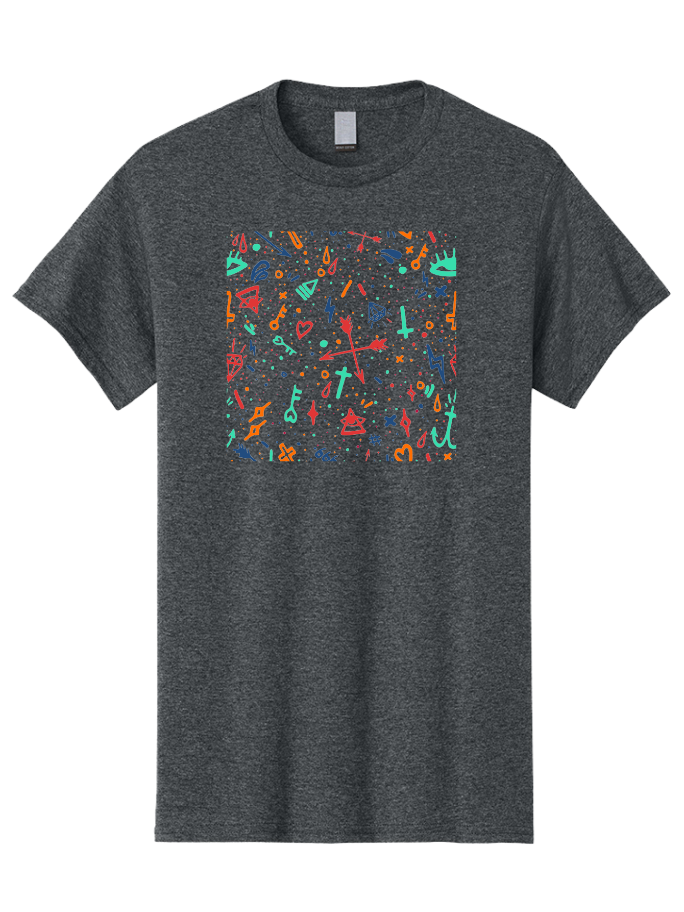 Memphis-Pattern Men'S Graphic Tee, 100% Cotton, Comfortable Casual Summer Wear, Machine Washable, Symbolic Patterns, Mystical Symbols, Occult Designs, Magical Elements, Daggers, Keys, Hearts, Stars, Mystical Themes, Spiritual Motifs, Aac405 13