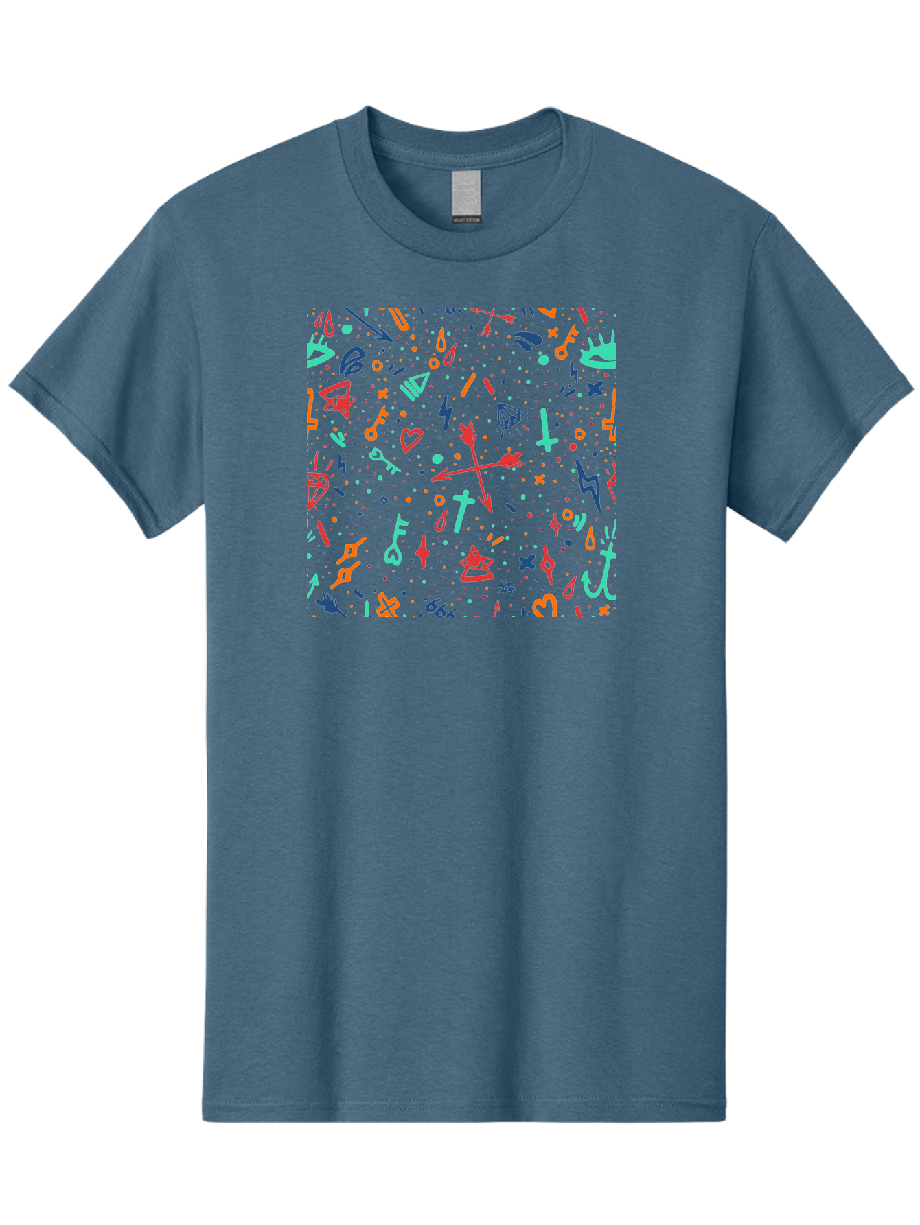 Memphis-Pattern Men'S Graphic Tee, 100% Cotton, Comfortable Casual Summer Wear, Machine Washable, Symbolic Patterns, Mystical Symbols, Occult Designs, Magical Elements, Daggers, Keys, Hearts, Stars, Mystical Themes, Spiritual Motifs, Aac405 7