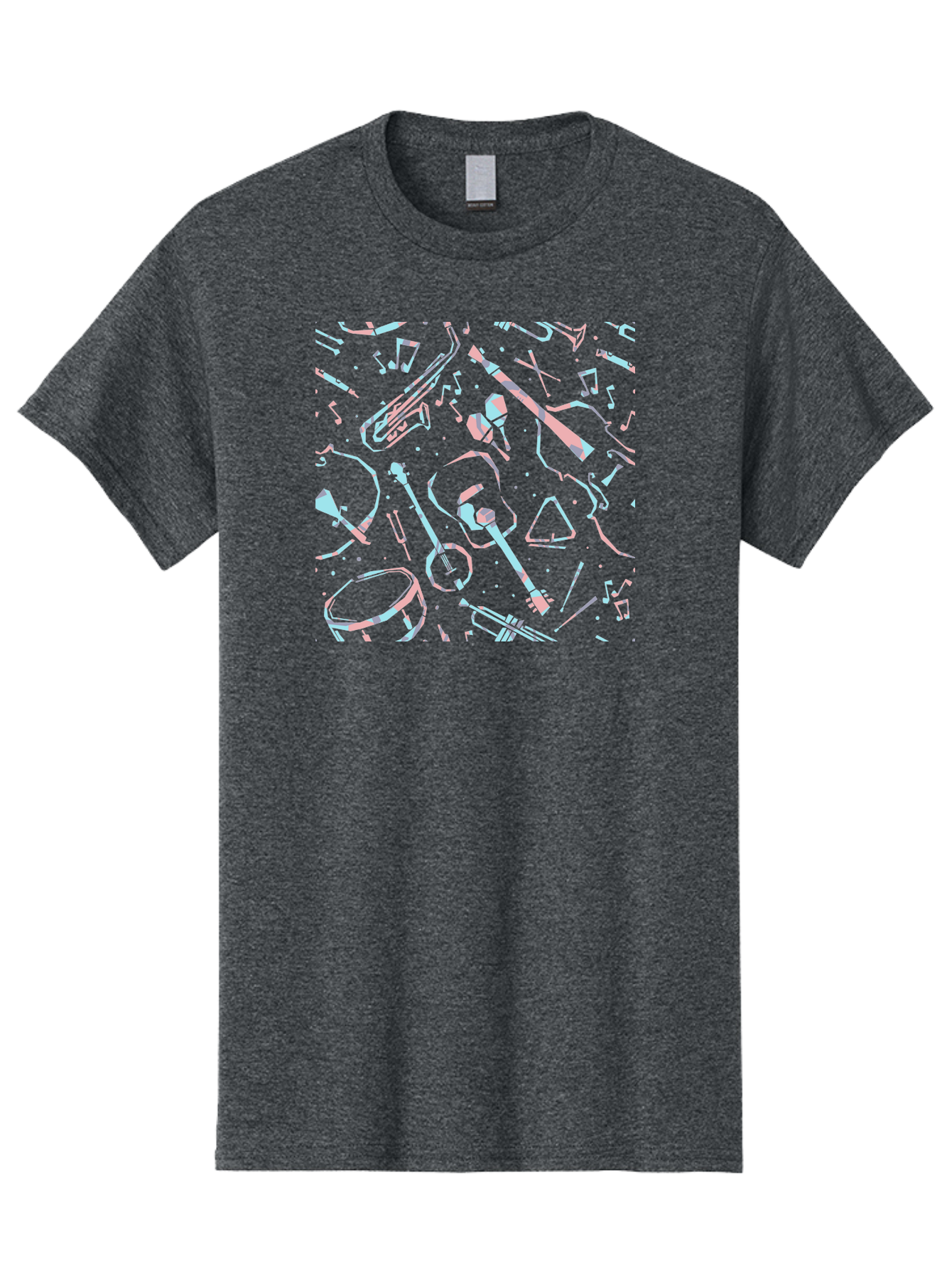 Music-Instruments-Pattern-1 Men'S Graphic Tee, 100% Cotton, Comfortable Casual Summer Wear, Machine Washable, Music Instruments, Musical Notes, Guitar, Saxophone, Trumpet, Drum, Violin, Abstract Art, Creative Design, Musical Elements, Aac407 5
