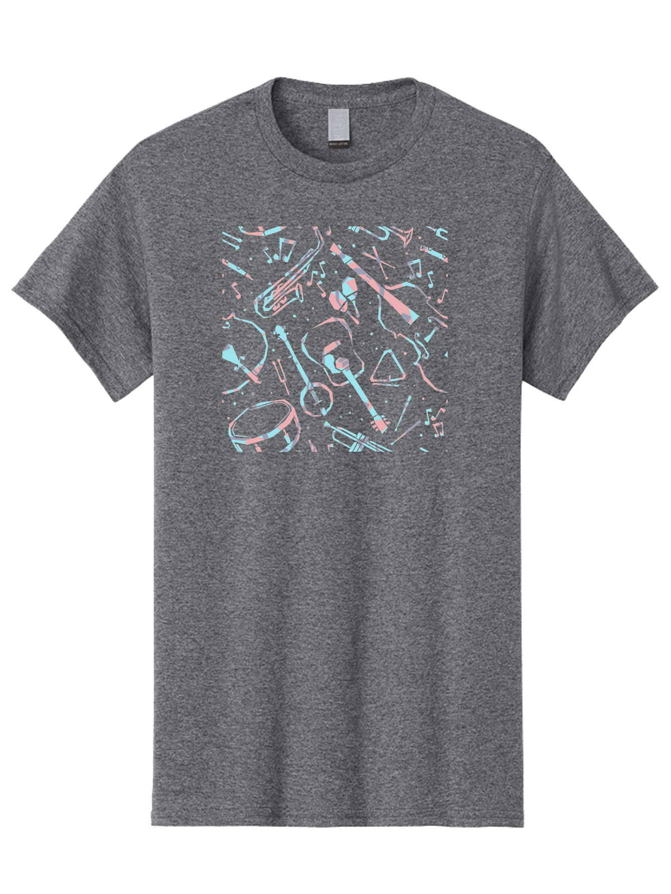 Music-Instruments-Pattern-1 Men'S Graphic Tee, 100% Cotton, Comfortable Casual Summer Wear, Machine Washable, Music Instruments, Musical Notes, Guitar, Saxophone, Trumpet, Drum, Violin, Abstract Art, Creative Design, Musical Elements, Aac407 29