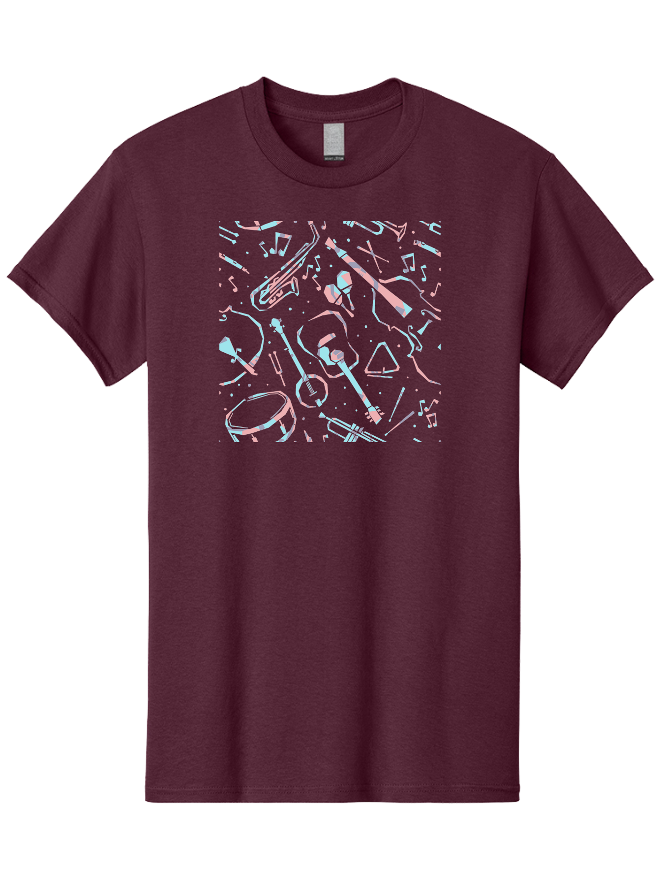 Music-Instruments-Pattern-1 Men'S Graphic Tee, 100% Cotton, Comfortable Casual Summer Wear, Machine Washable, Music Instruments, Musical Notes, Guitar, Saxophone, Trumpet, Drum, Violin, Abstract Art, Creative Design, Musical Elements, Aac407 1