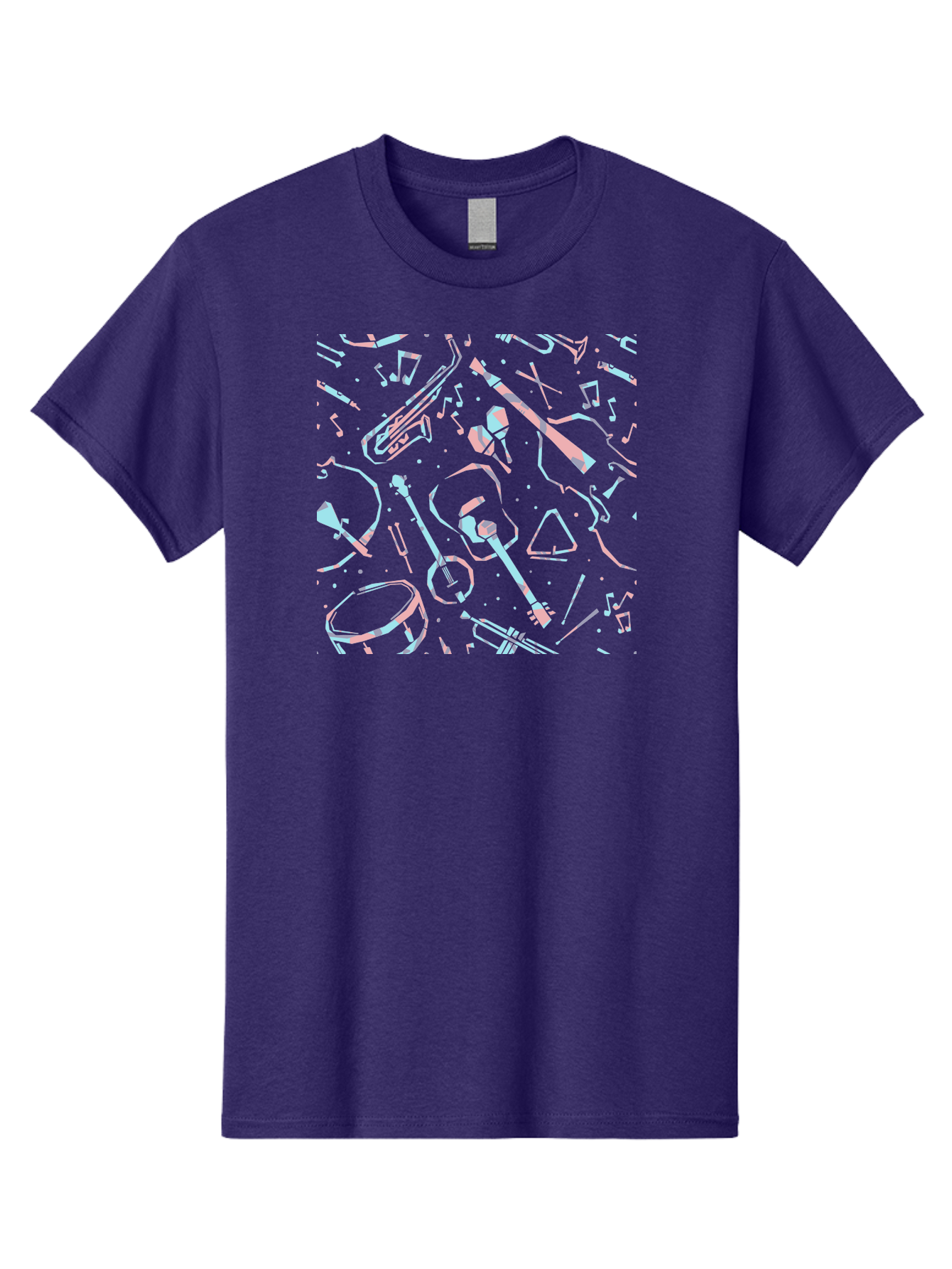 Music-Instruments-Pattern-1 Men'S Graphic Tee, 100% Cotton, Comfortable Casual Summer Wear, Machine Washable, Music Instruments, Musical Notes, Guitar, Saxophone, Trumpet, Drum, Violin, Abstract Art, Creative Design, Musical Elements, Aac407 7