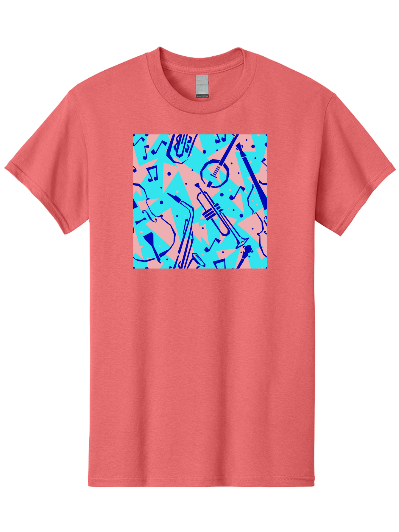 Music-Instruments-Pattern Men'S Graphic Tee, 100% Cotton, Comfortable Casual Summer Wear, Machine Washable, Musical Instruments, Jazz Instruments, Trumpet, Saxophone, Music Notes, Abstract Pattern, Creative Design, Vibrant Colors, Aac408 7