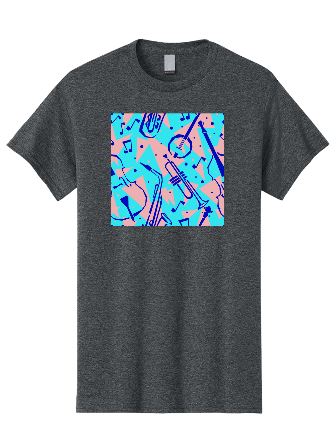 Music-Instruments-Pattern Men'S Graphic Tee, 100% Cotton, Comfortable Casual Summer Wear, Machine Washable, Musical Instruments, Jazz Instruments, Trumpet, Saxophone, Music Notes, Abstract Pattern, Creative Design, Vibrant Colors, Aac408 25